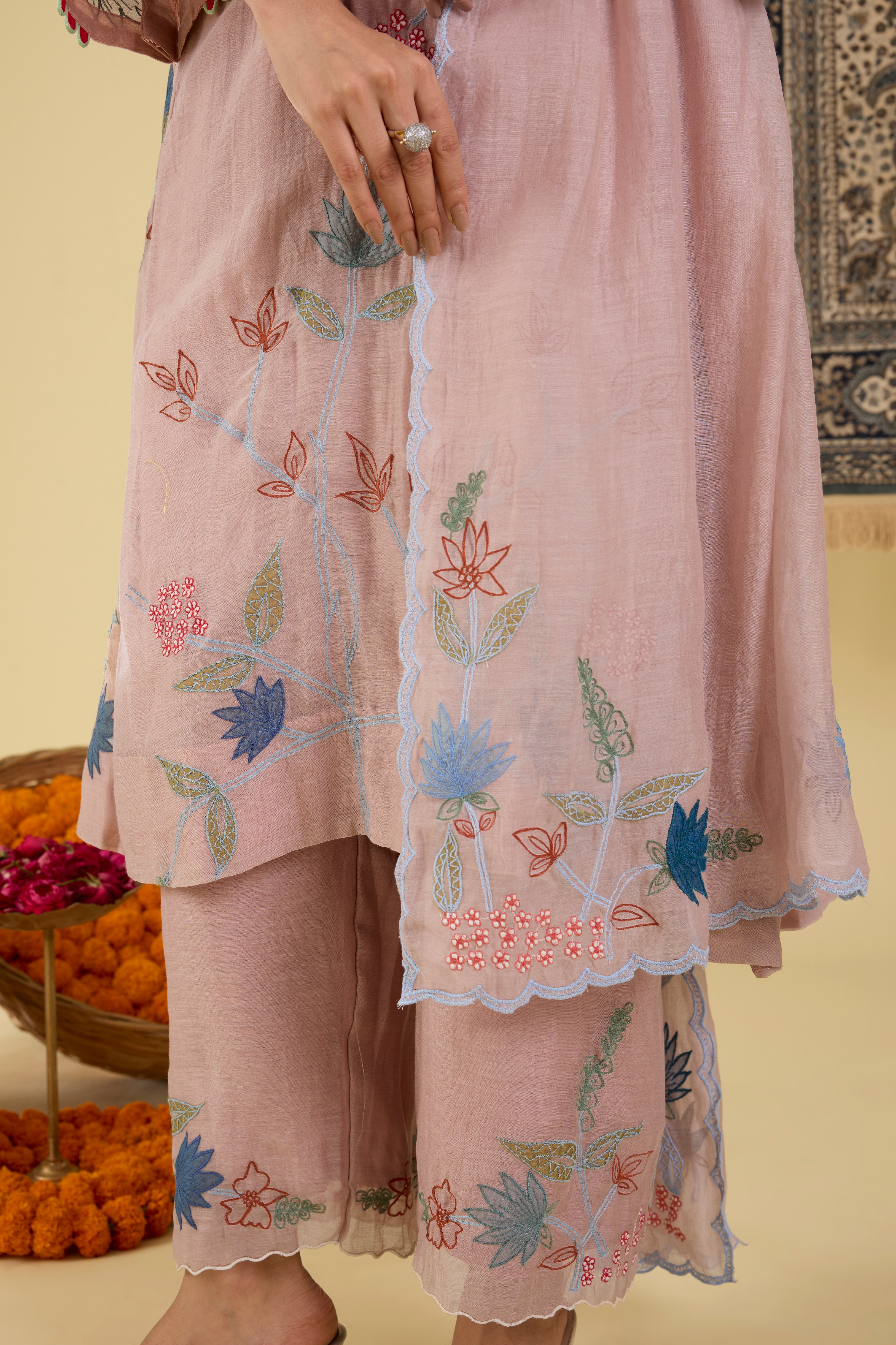 Lilac Floral Embroidered Kurta Set.