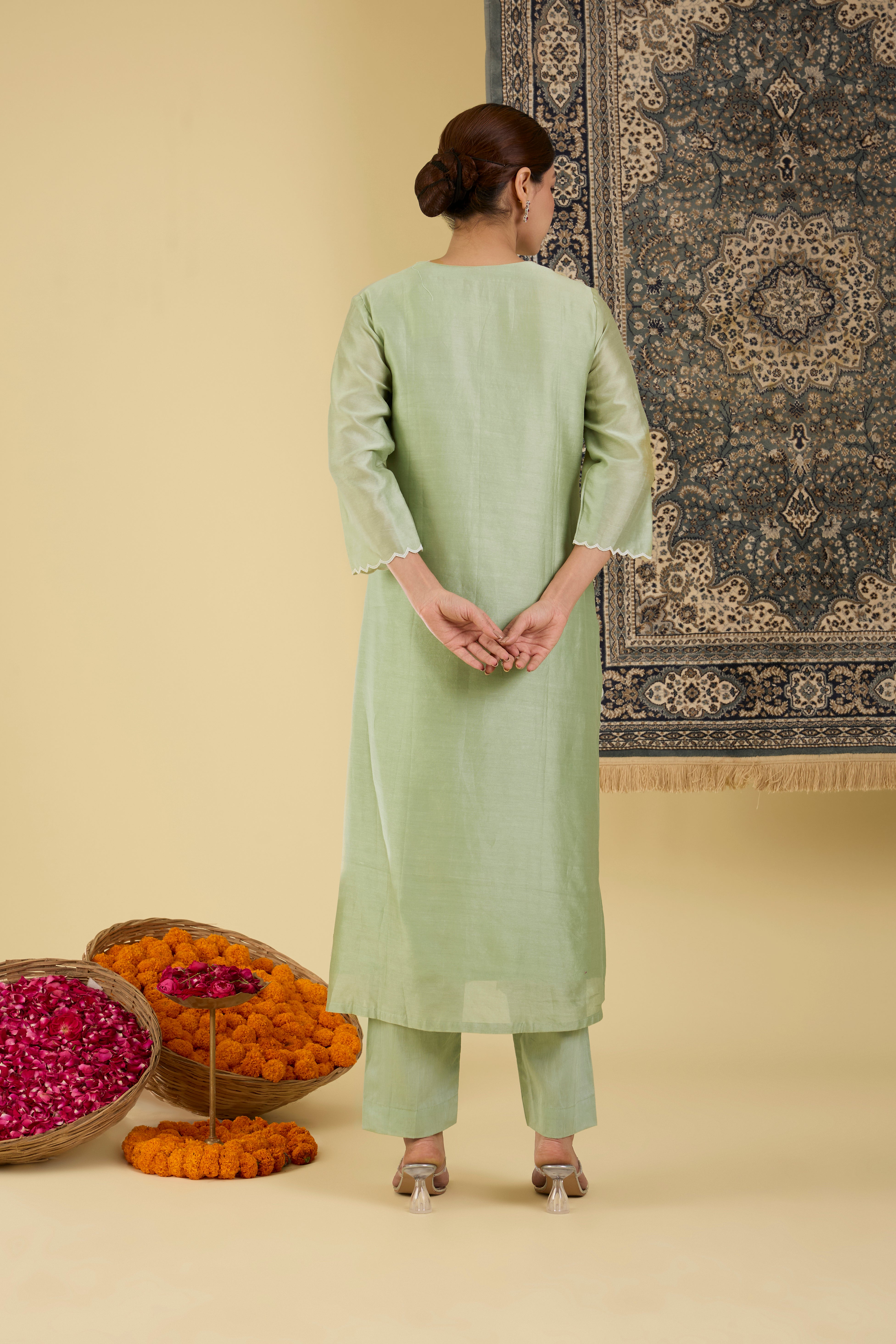 Pastel Green Straight Kurta Set.