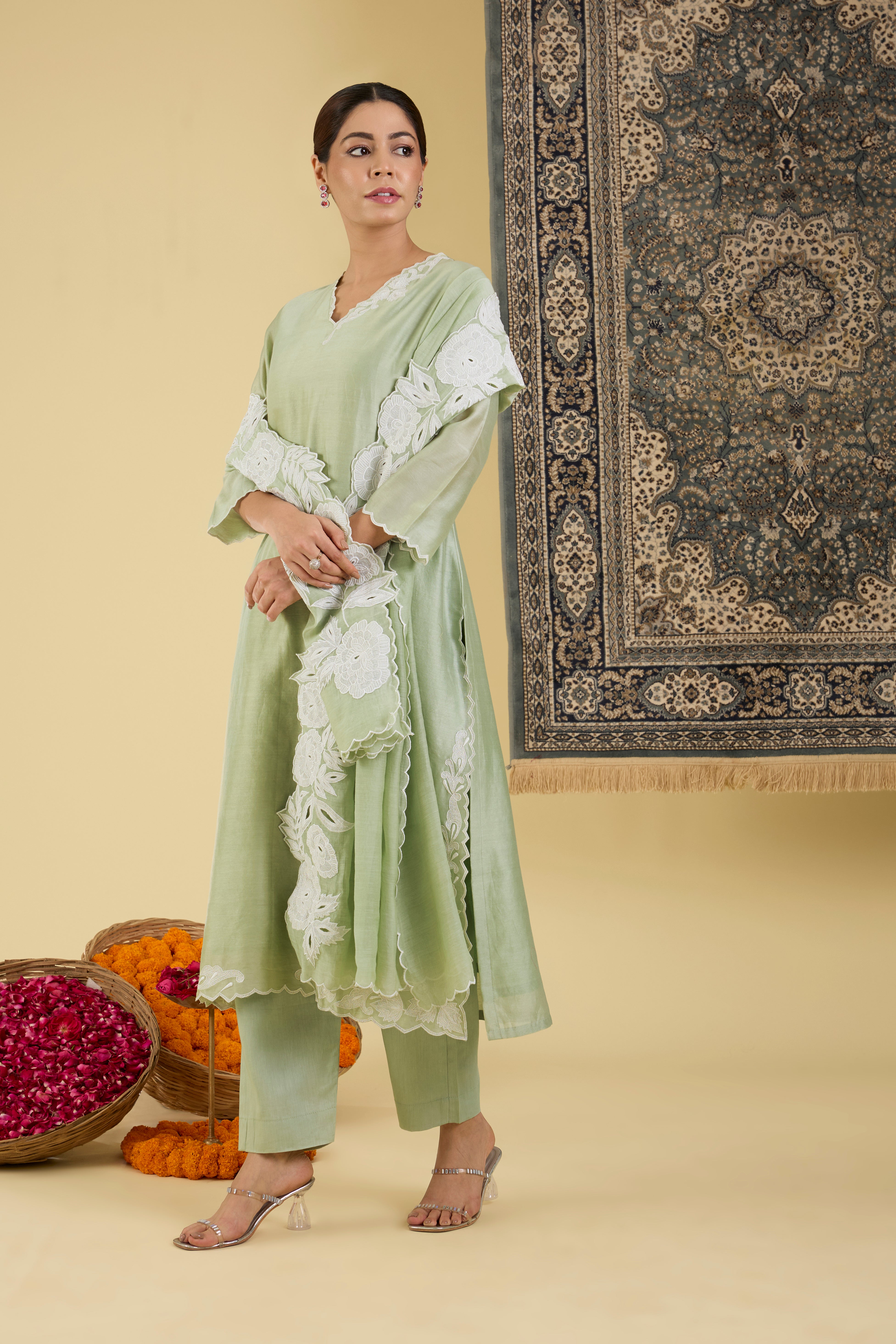 Pastel Green Straight Kurta Set.