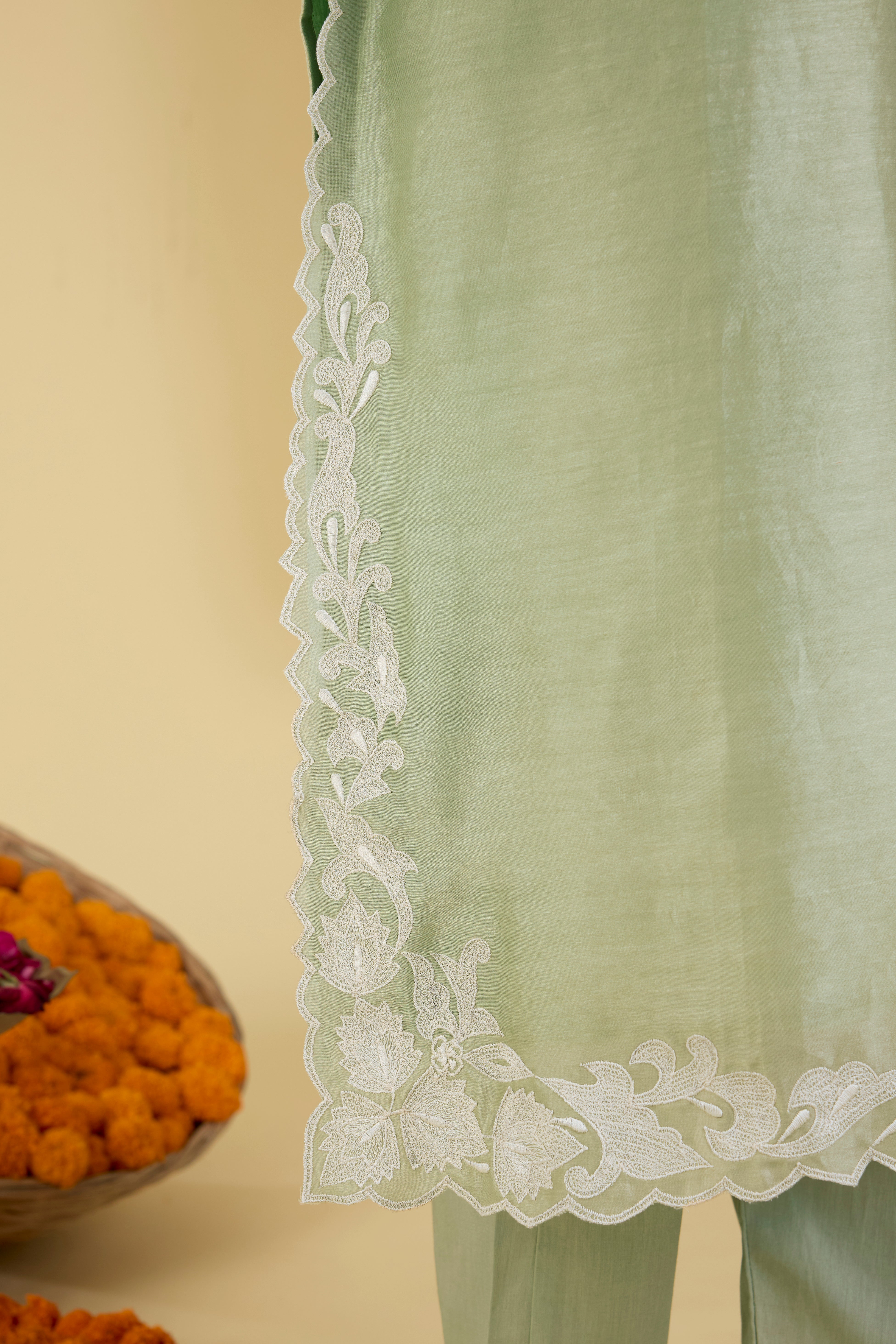 Pastel Green Straight Kurta Set.