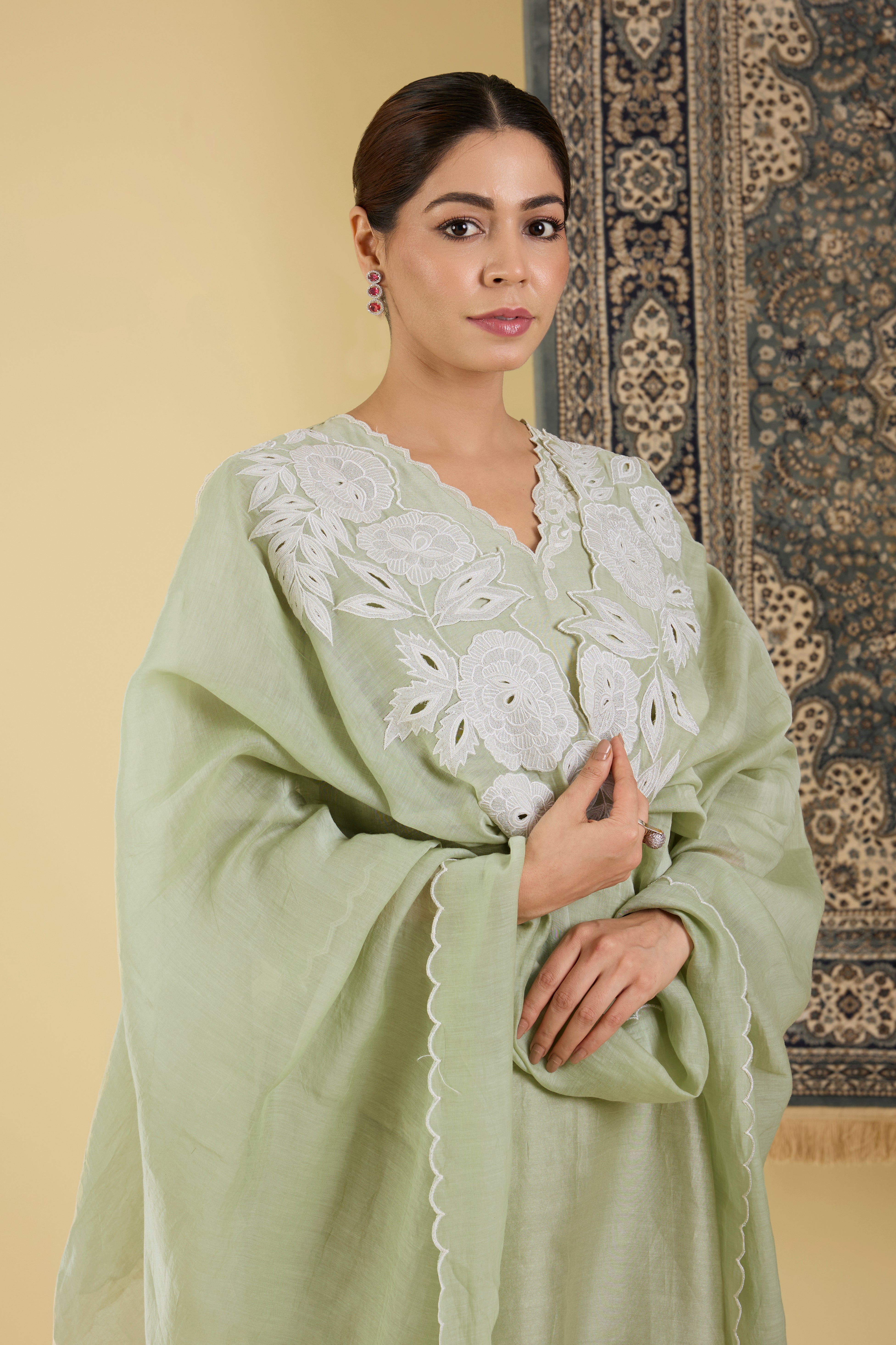 Pastel Green Straight Kurta Set.