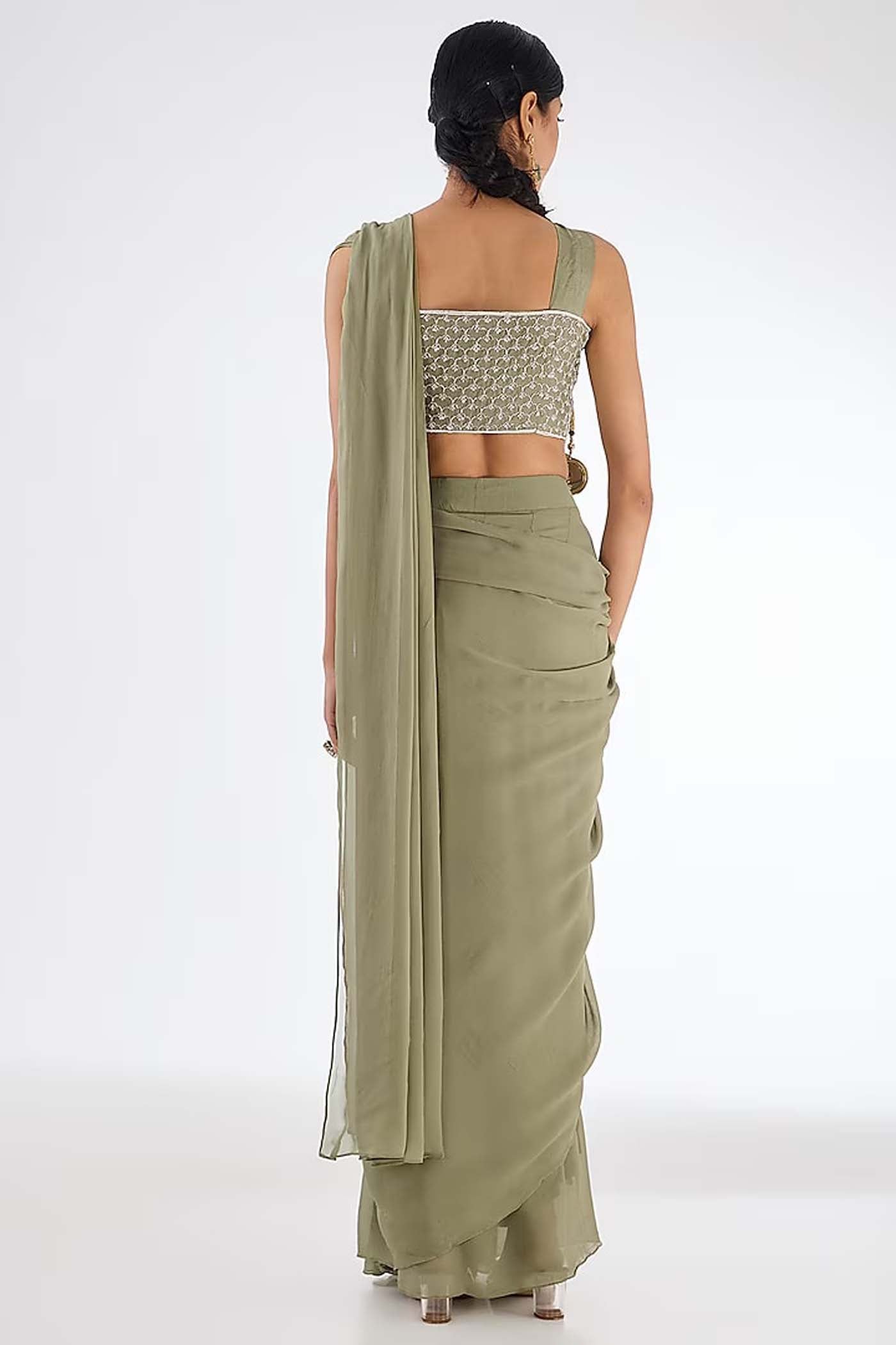 Pista Green Draped Saree Set