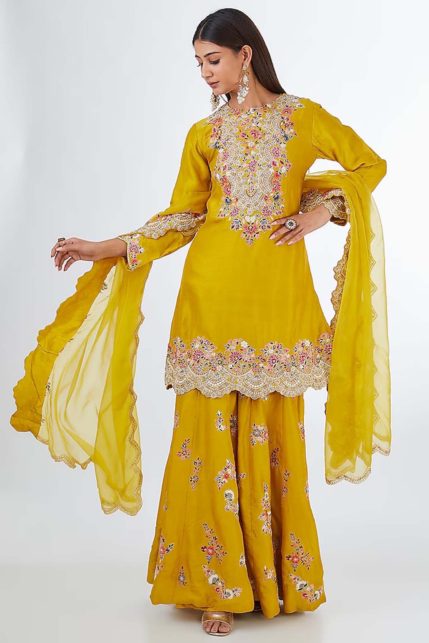 Mustard Yellow Sharara Suit Set