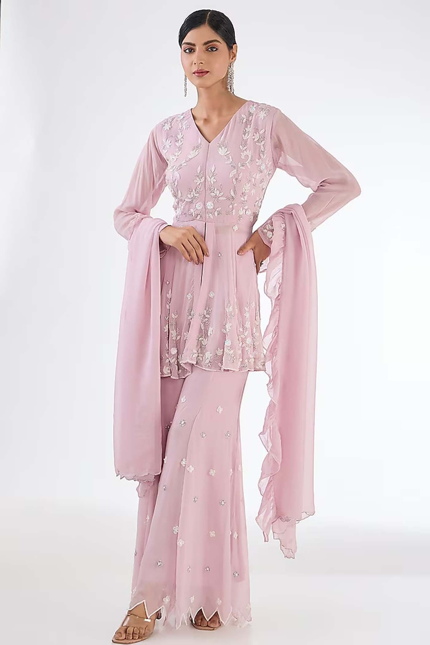 Powder Pink Sharara Suit Set