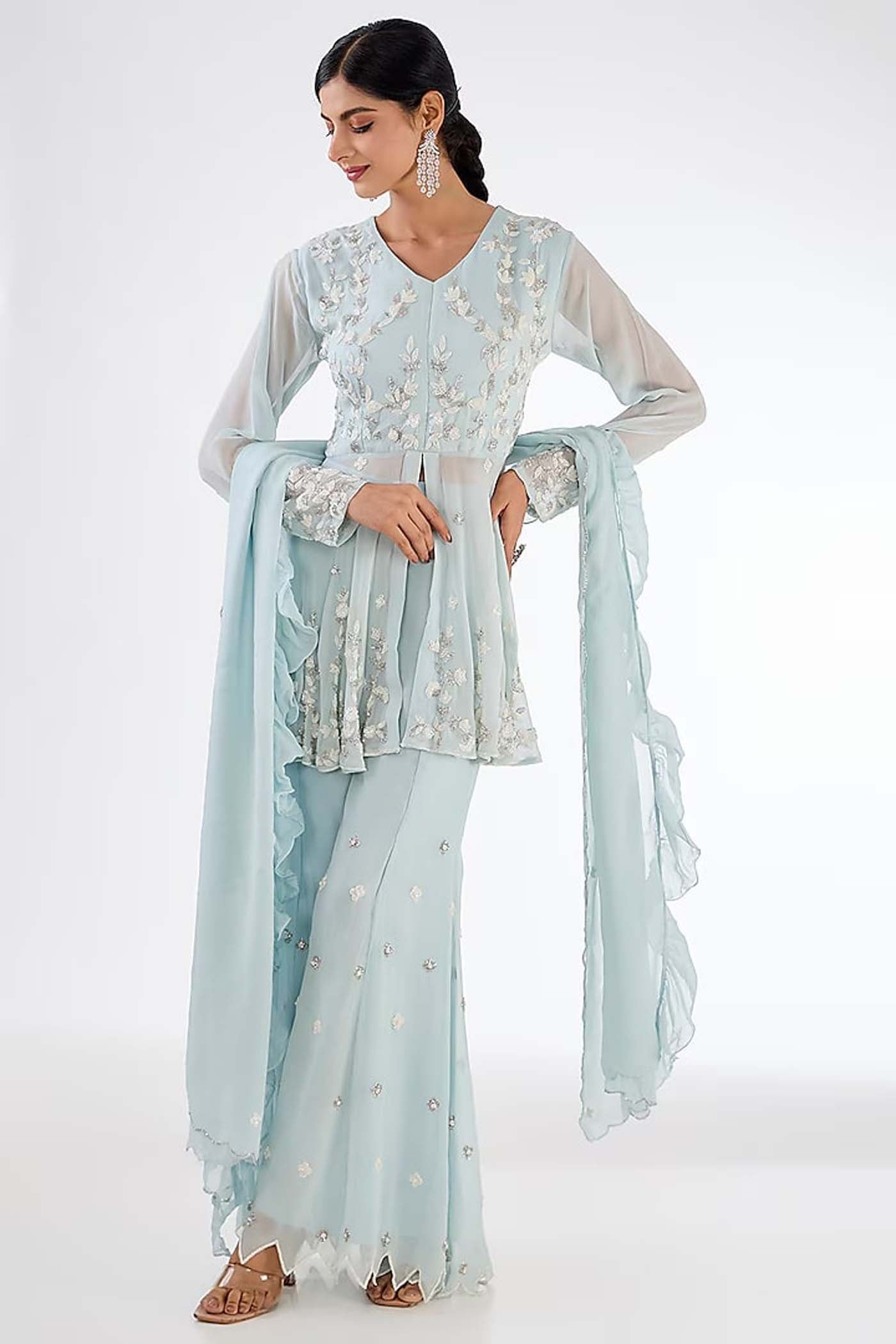 Sky Blue Sharara Suit Set