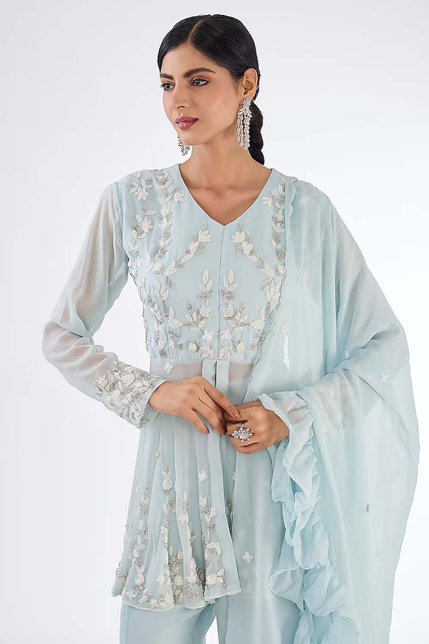 Sky Blue Sharara Suit Set