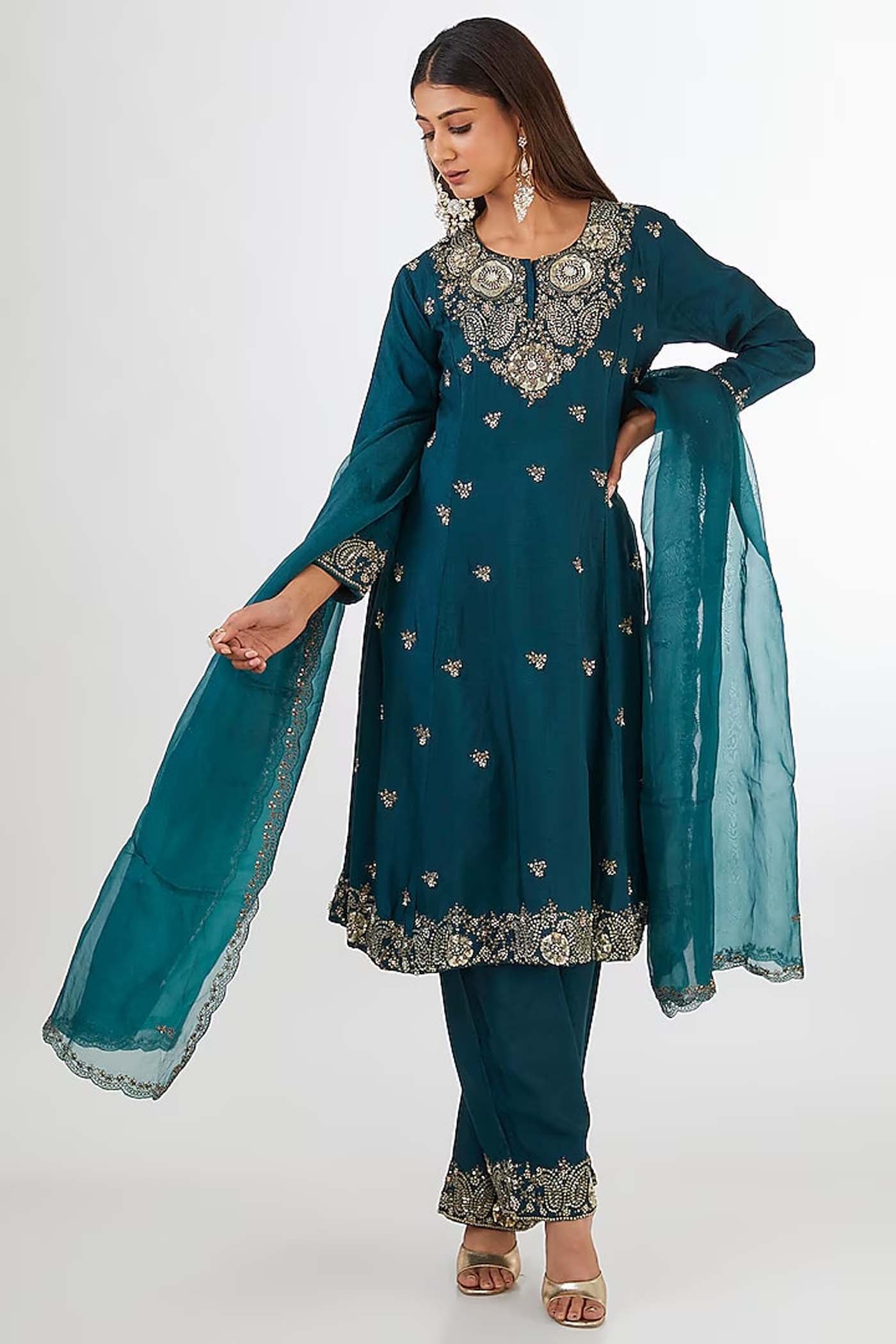 Royal Blue Short Anarkali set