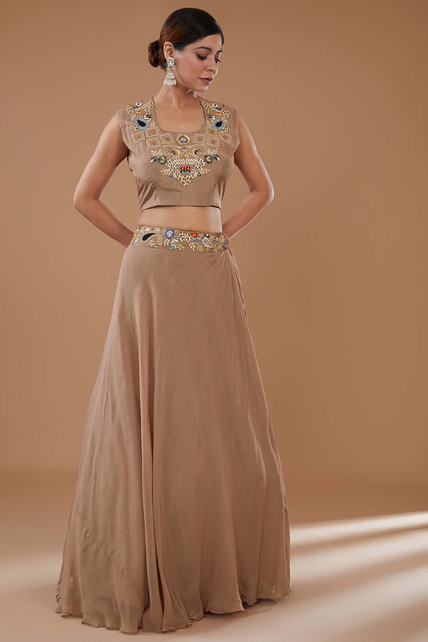 Mouse Crop-Top Lehenga with Organza Cape