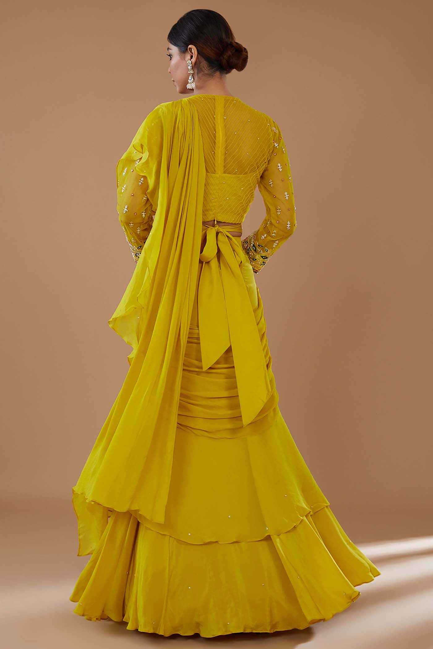 Mustard Drape Lehenga Saree