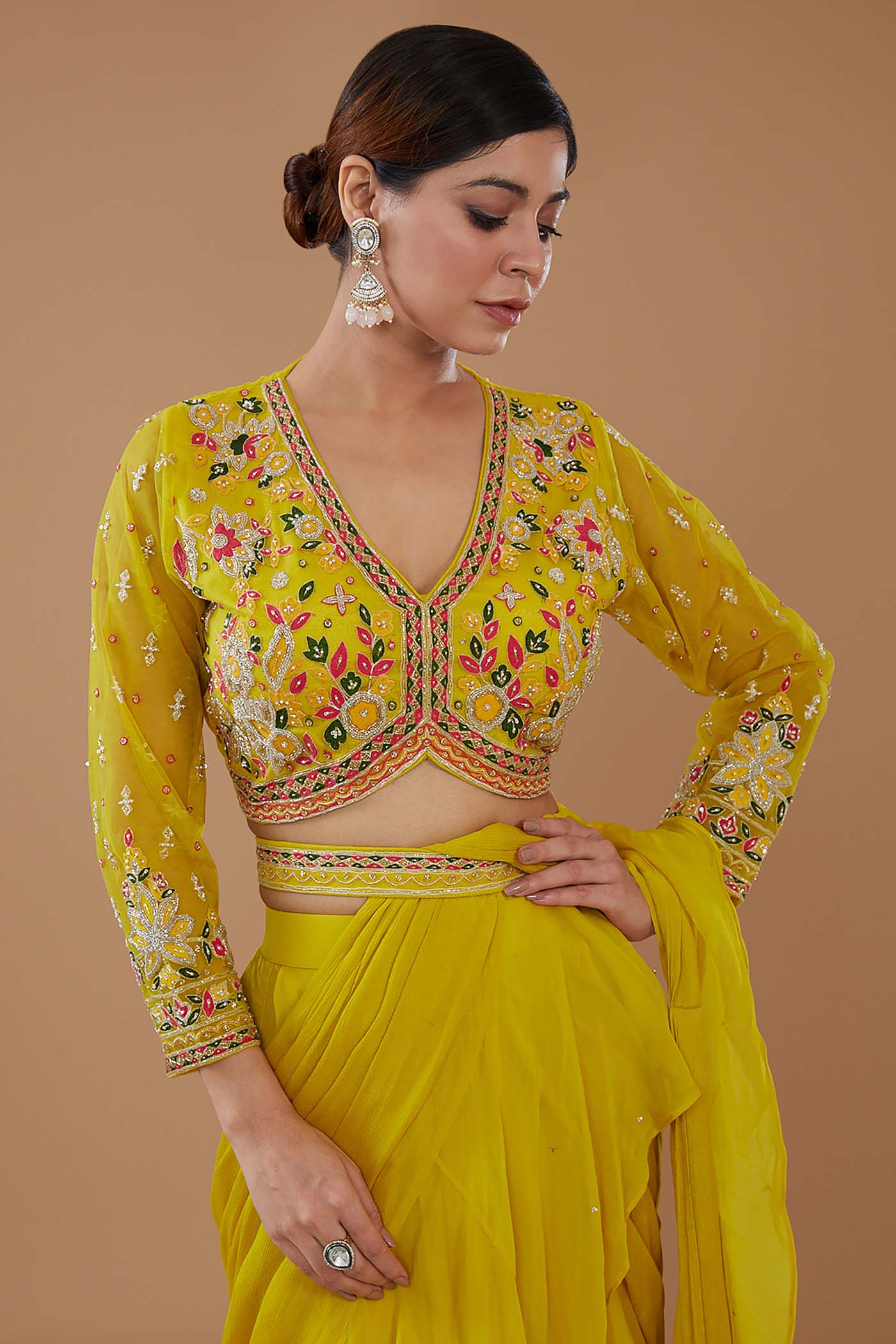 Mustard Drape Lehenga Saree