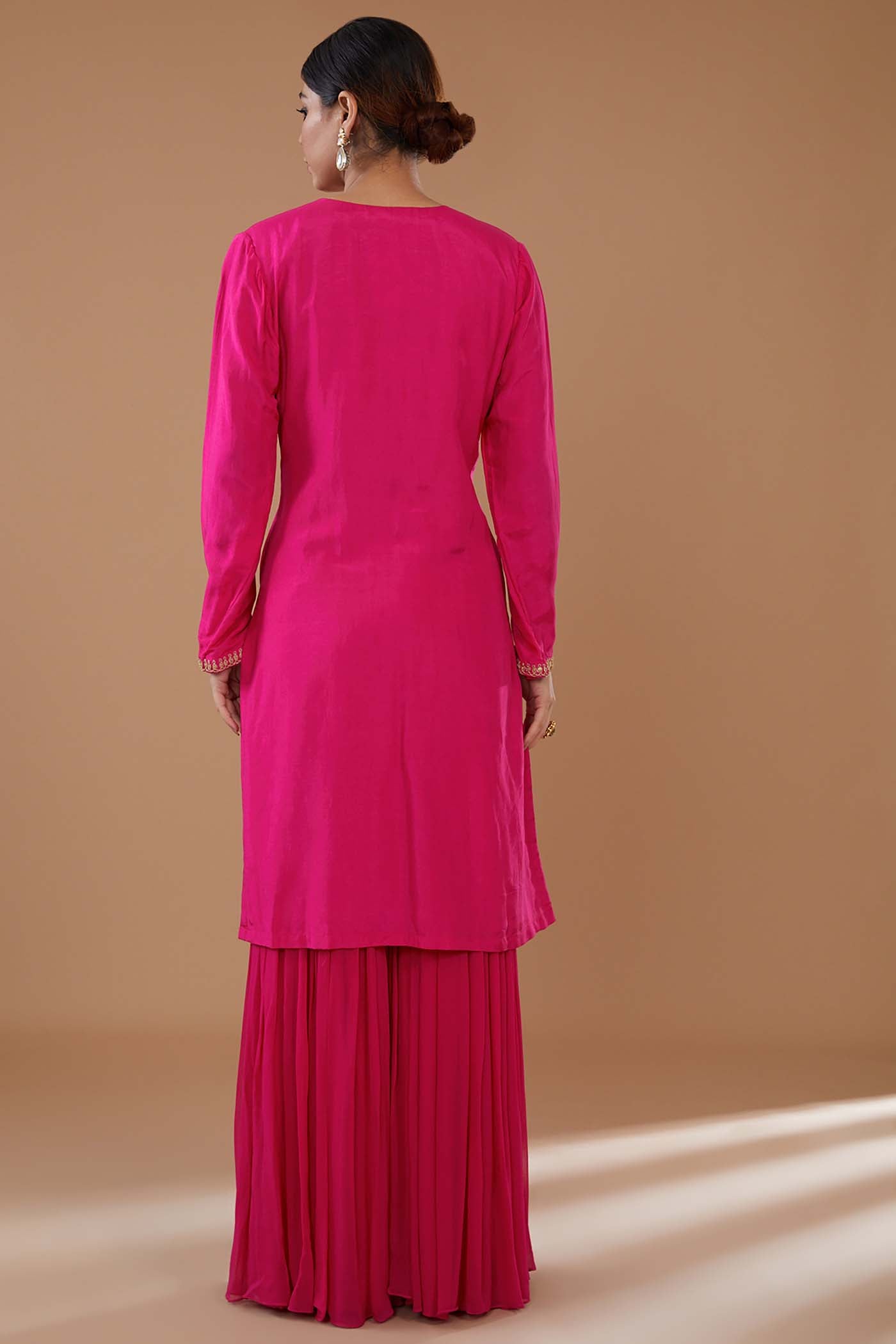 Fuchsia Embroidered Shirt with Sharara and Dupatta