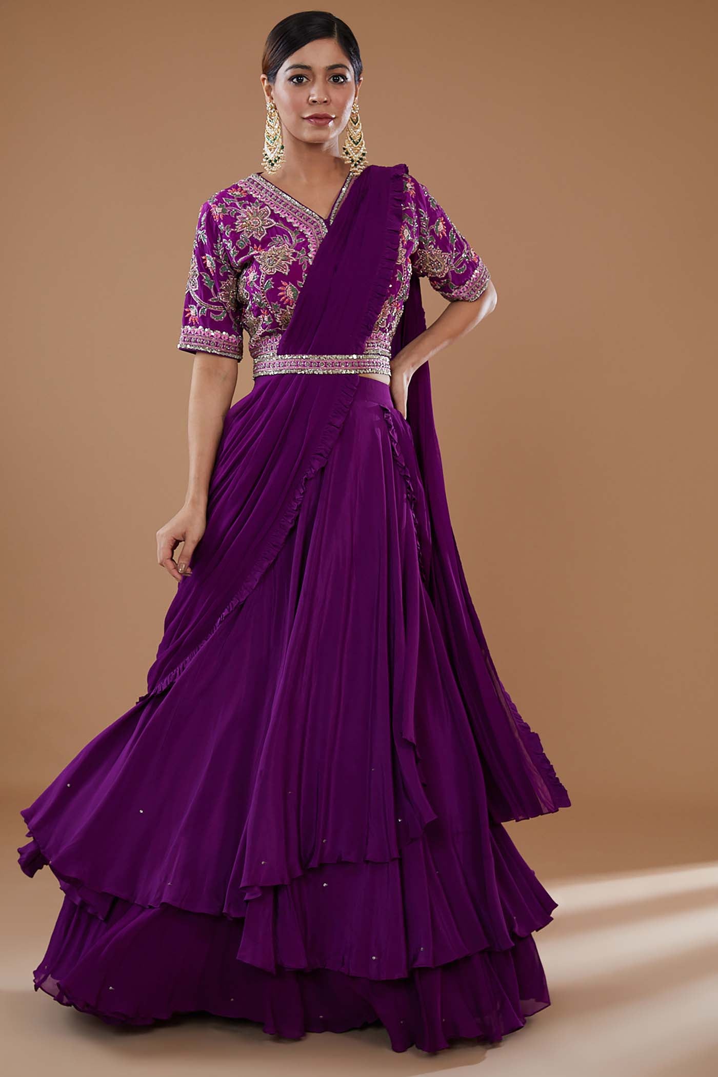 Purple Drape Lehenga Saree