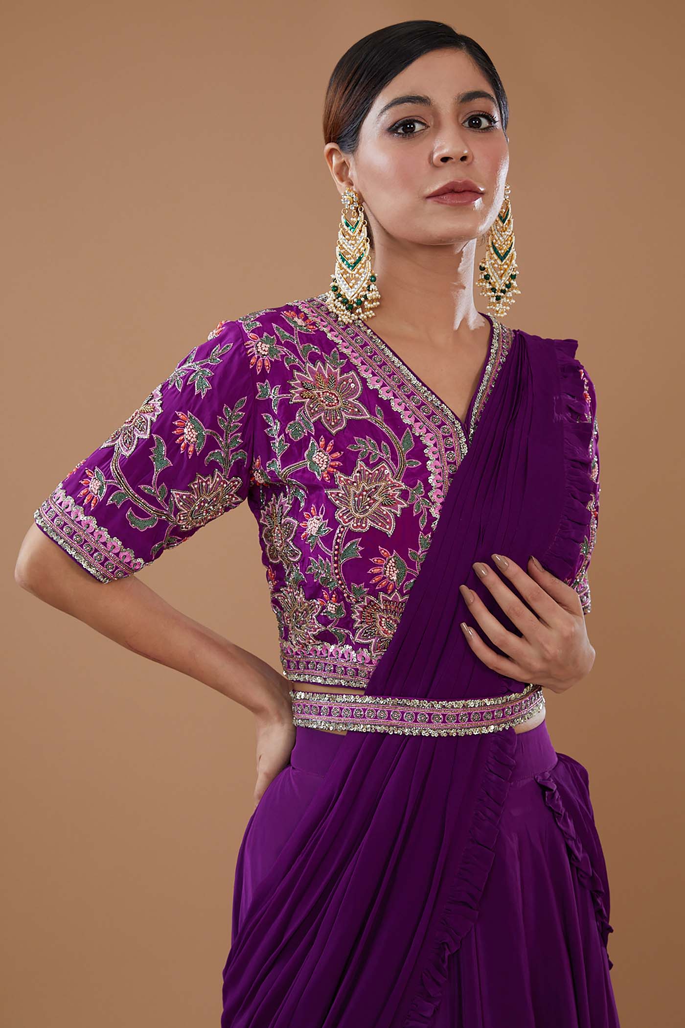 Purple Drape Lehenga Saree