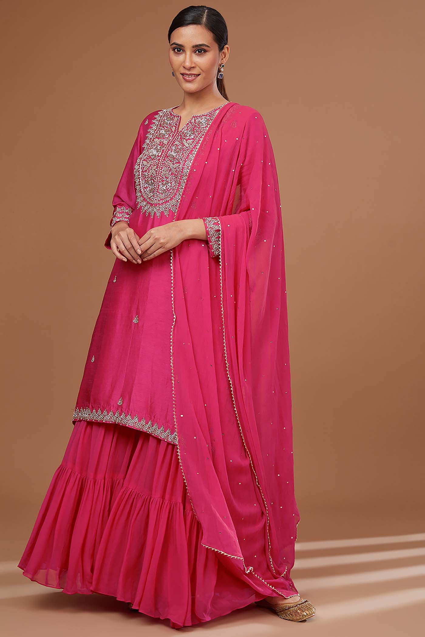 Fuchsia Suit with Sharara and Dupatta