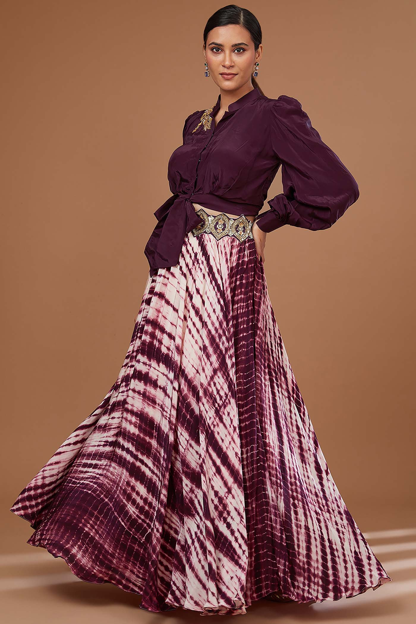 Wine Crop-top with Skirt Set