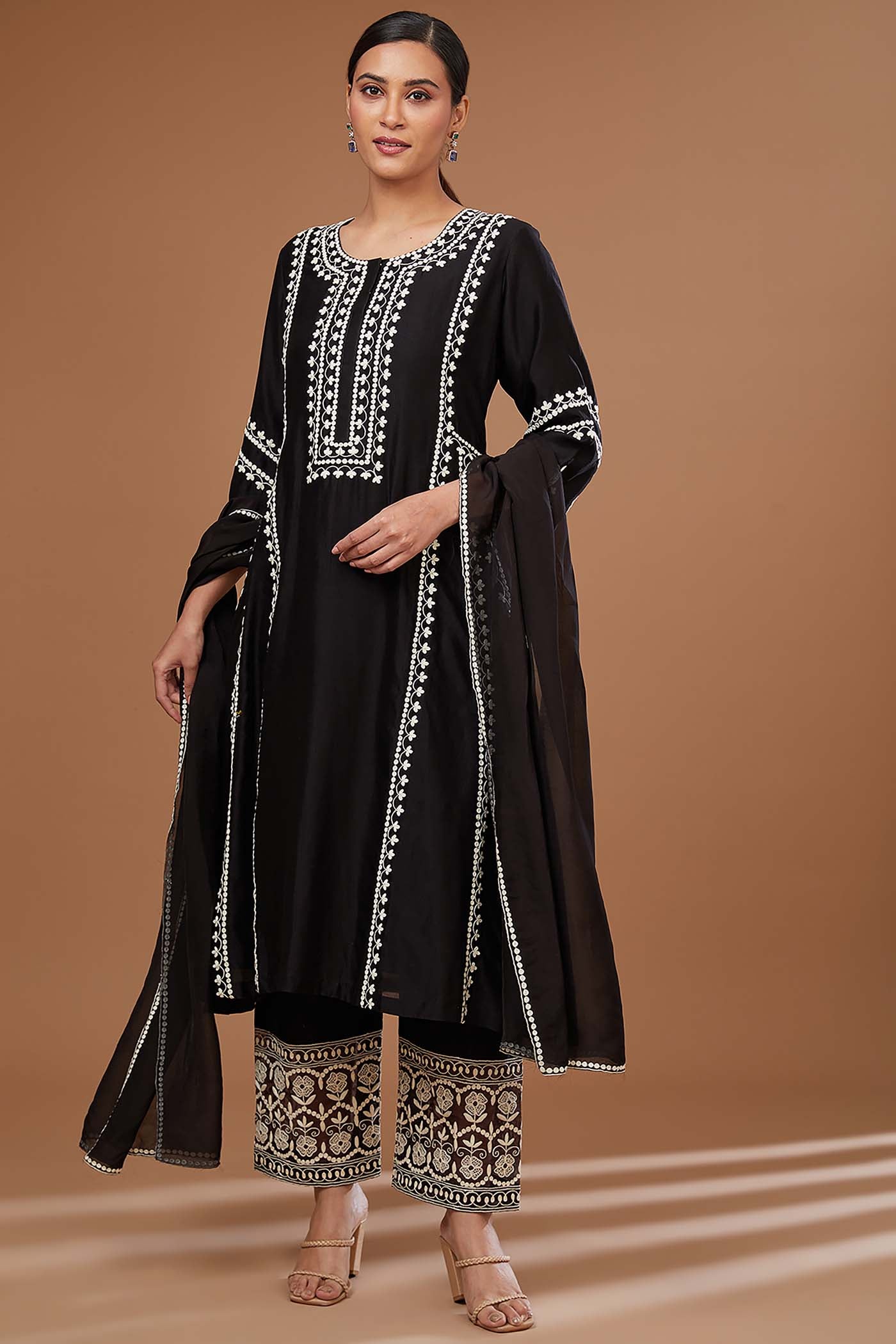 Black A-Line Suit with Palzzo and Dupatta