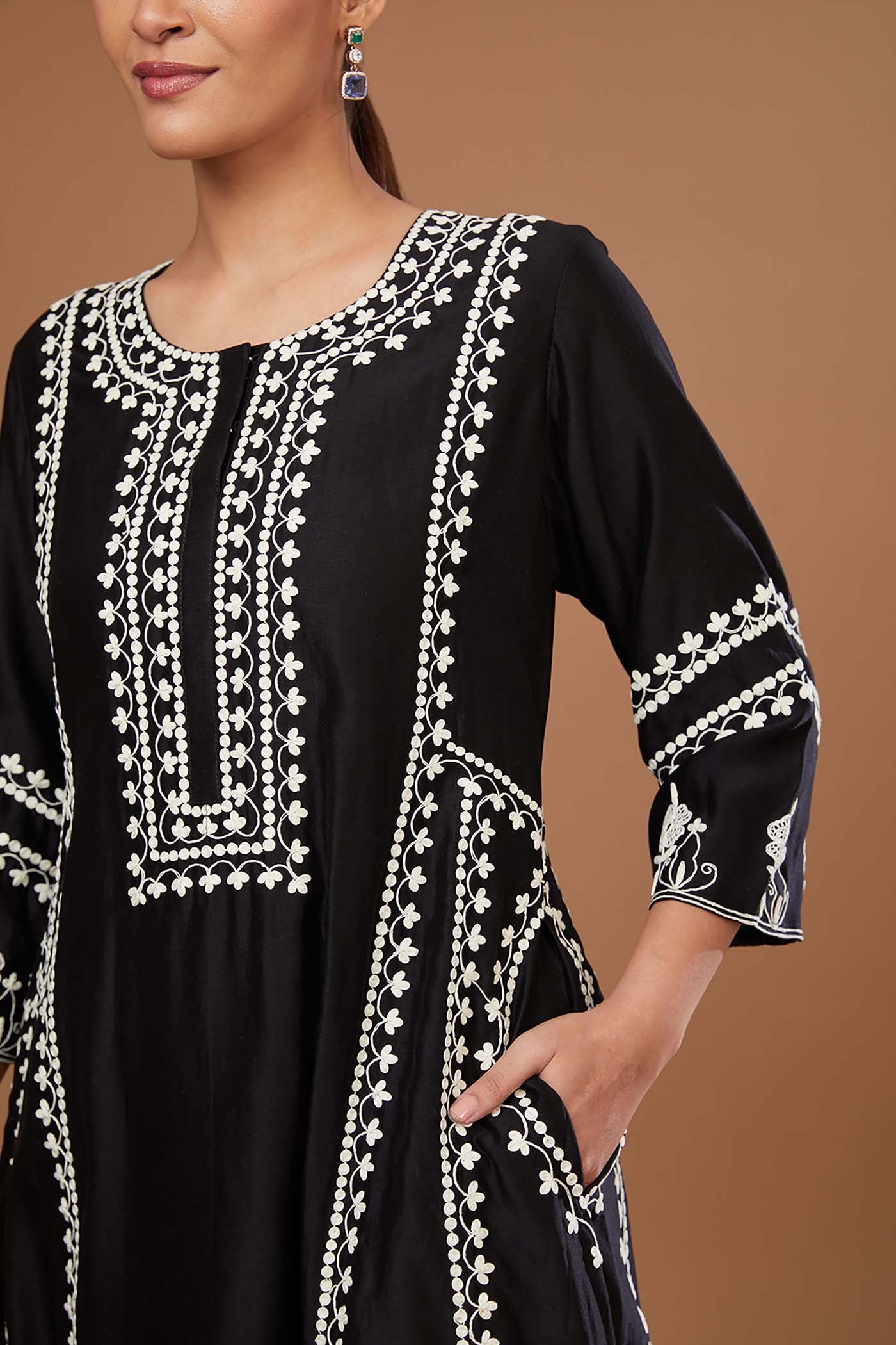 Black A-Line Suit with Palzzo and Dupatta