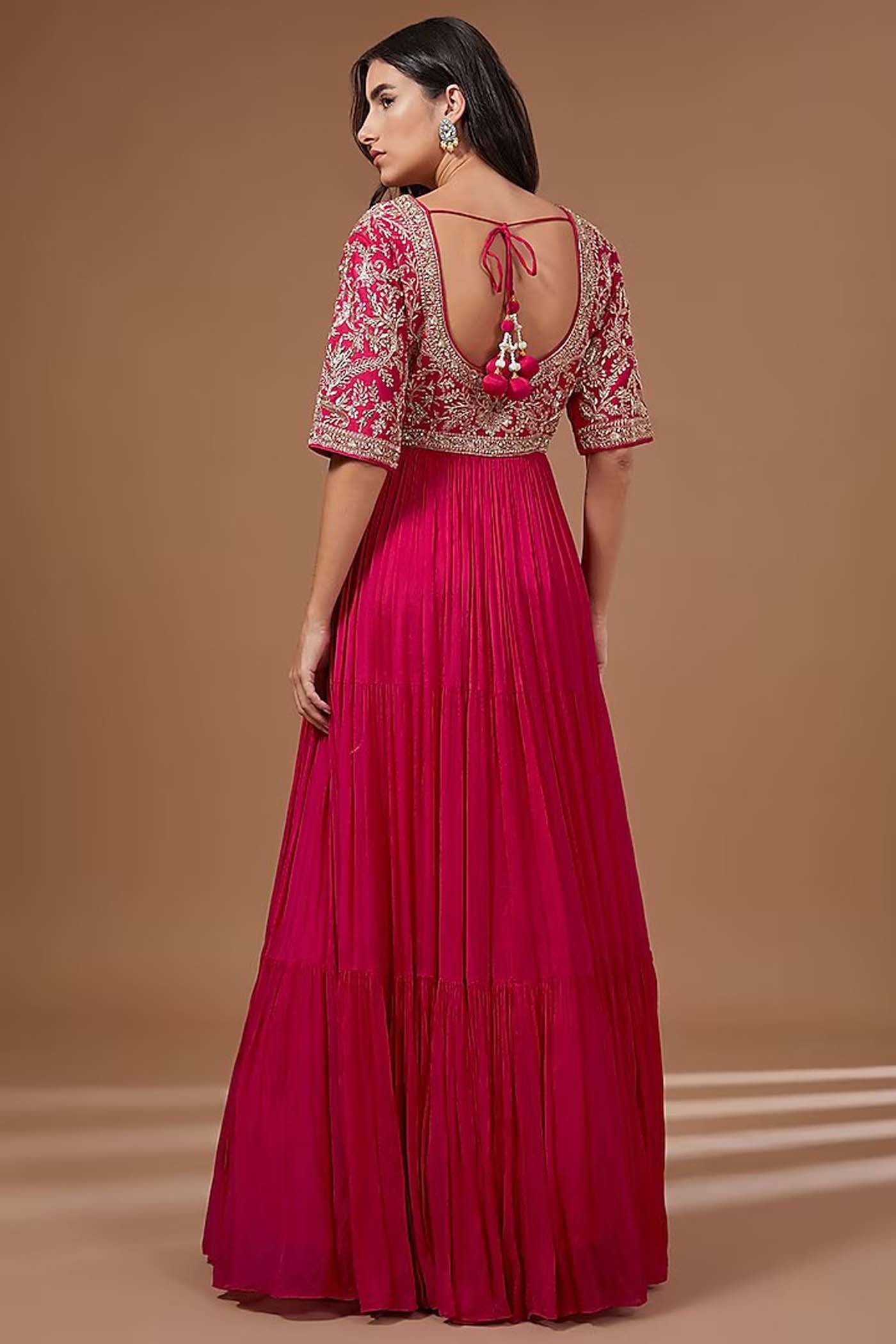 Fuchsia Embroidered Tiered Gown