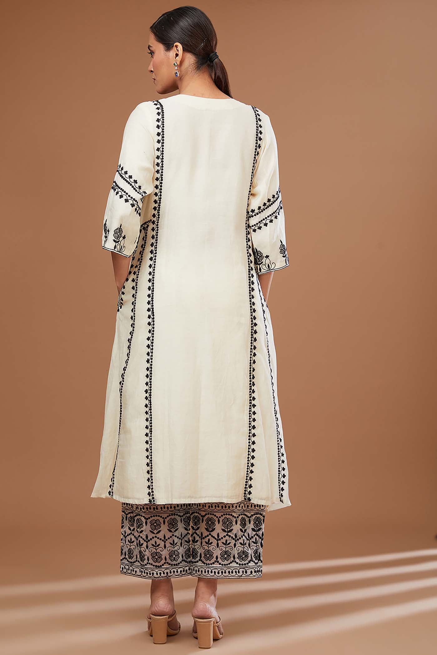 White A-Line Suit with Palzzo and Dupatta