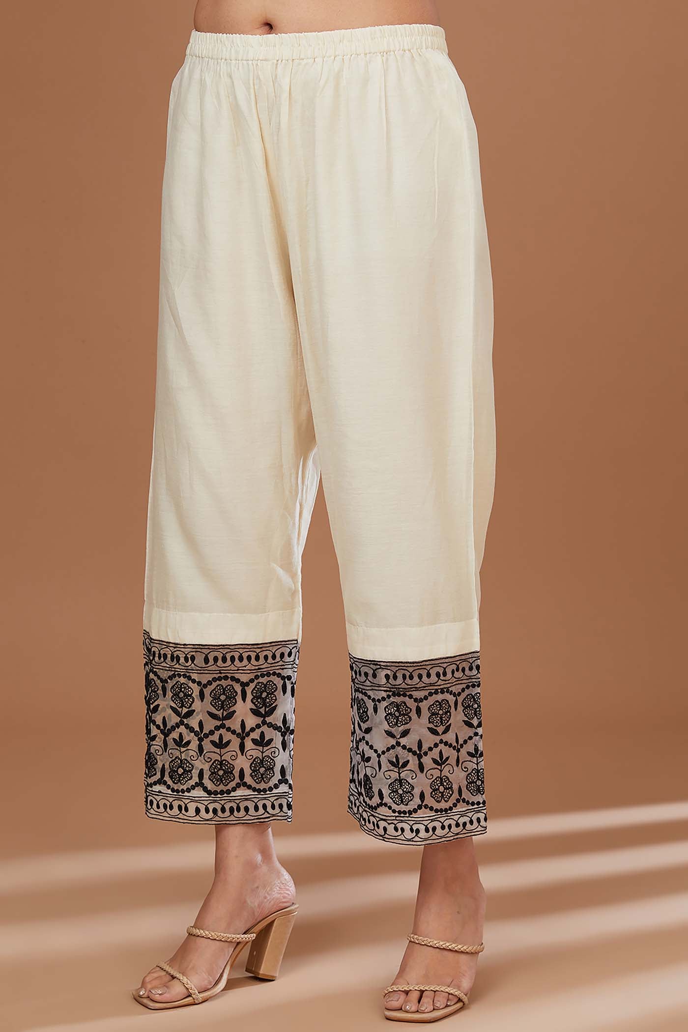 White A-Line Suit with Palzzo and Dupatta