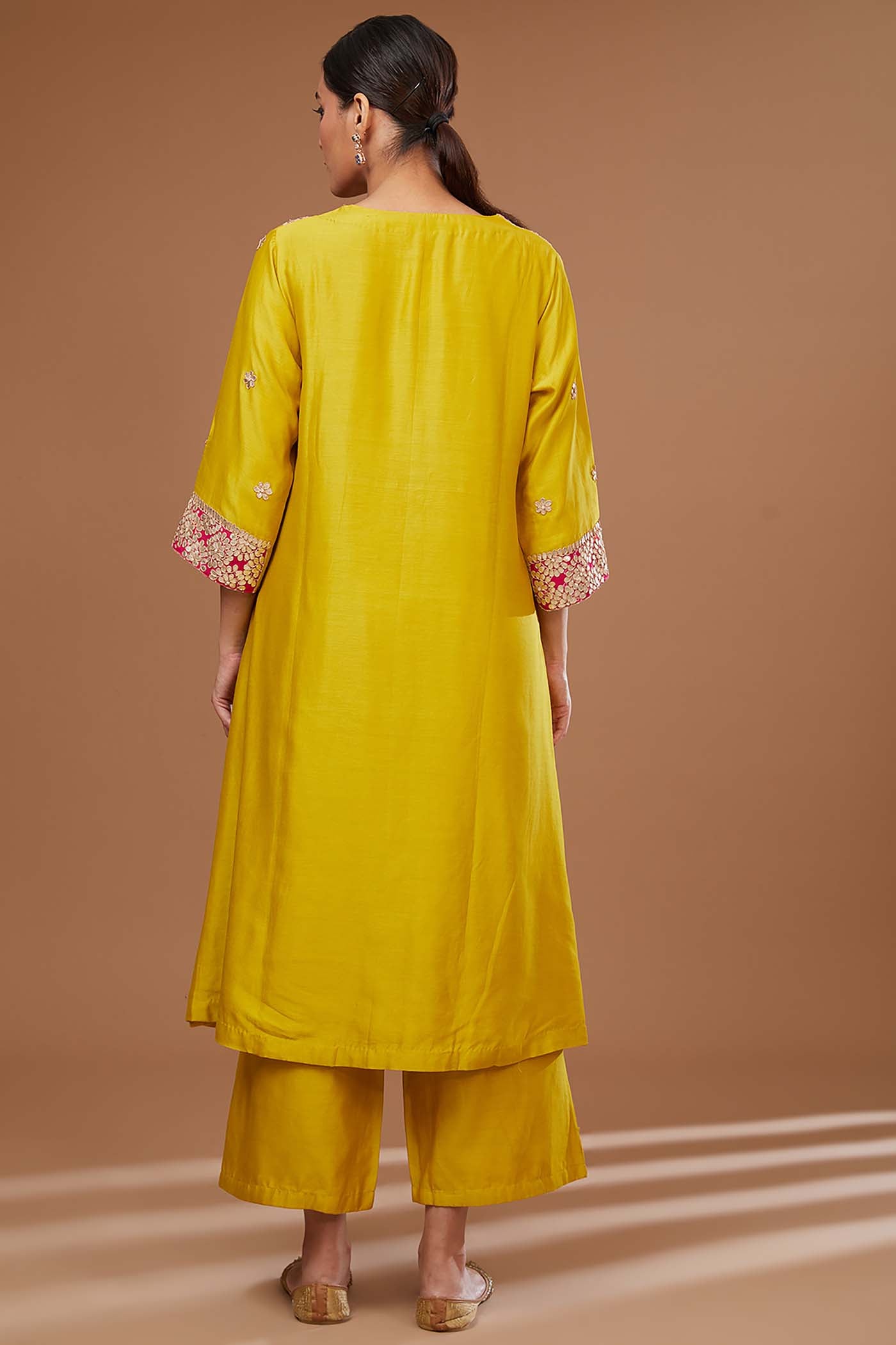 Mustard Straight Suit with Pants and  Organza Dupatta