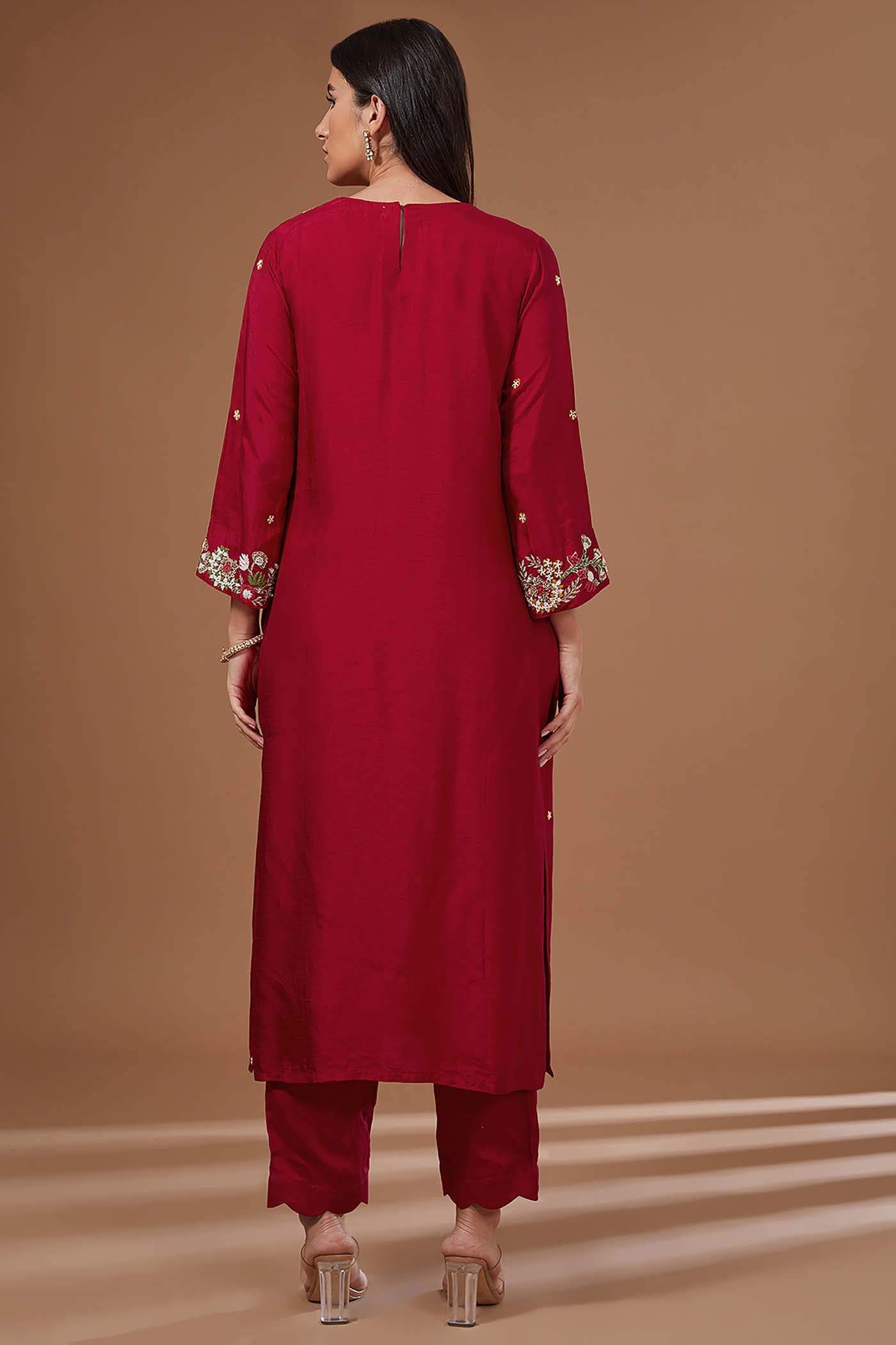 Red Straight Suit with pants and Dupatta