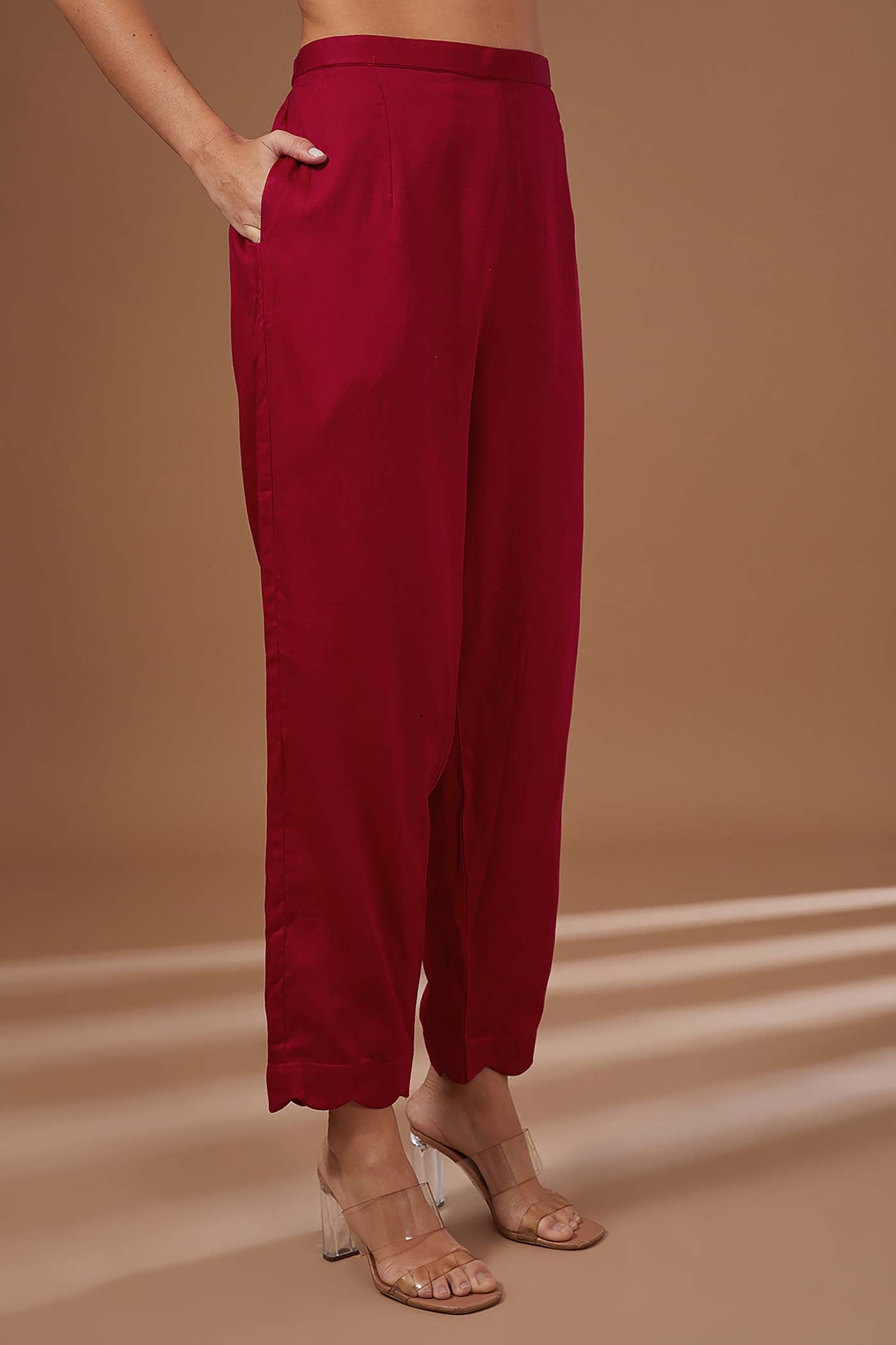 Red Straight Suit with pants and Dupatta