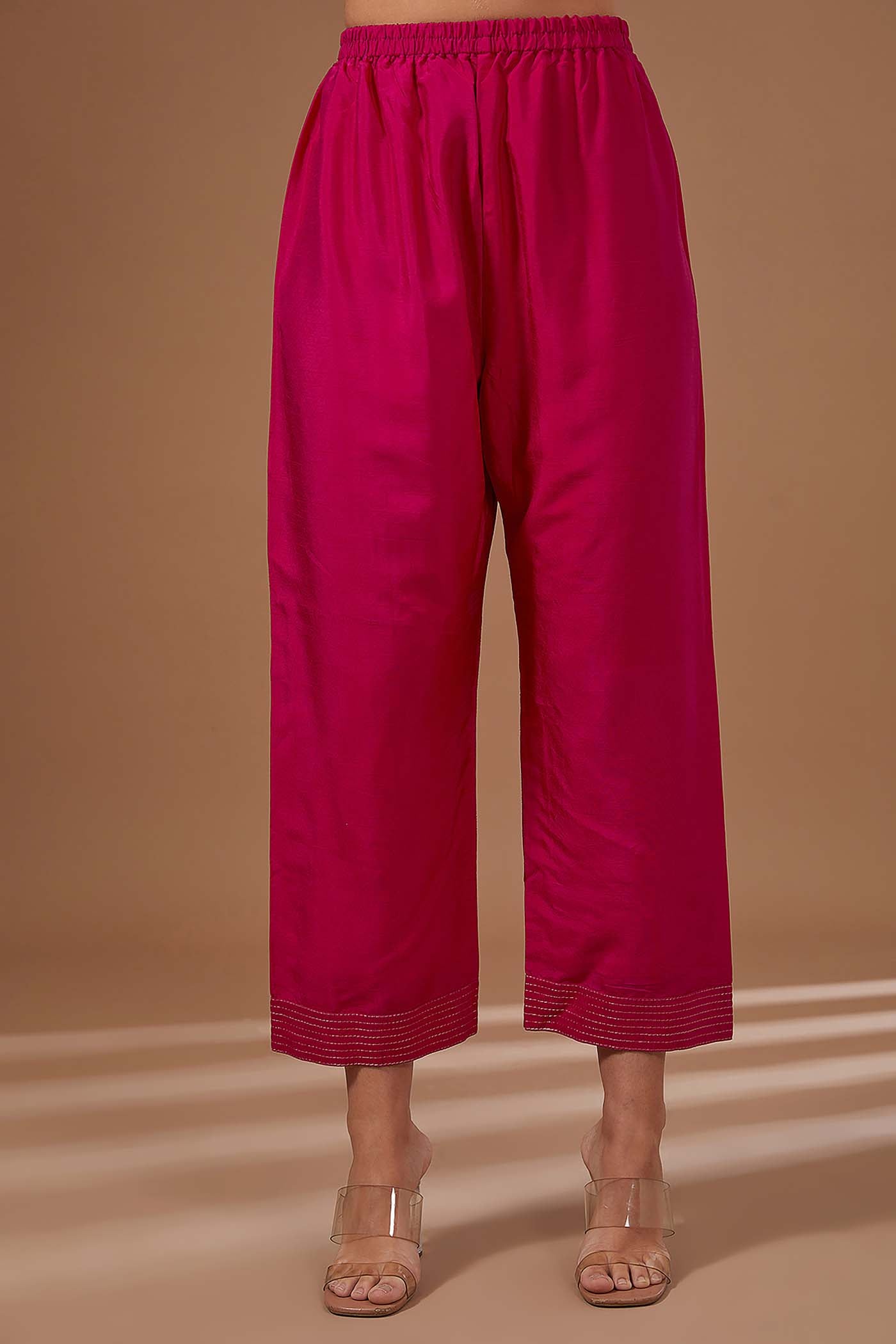 Fuchsia Suit with Pants Salwar and Organza Dupatta