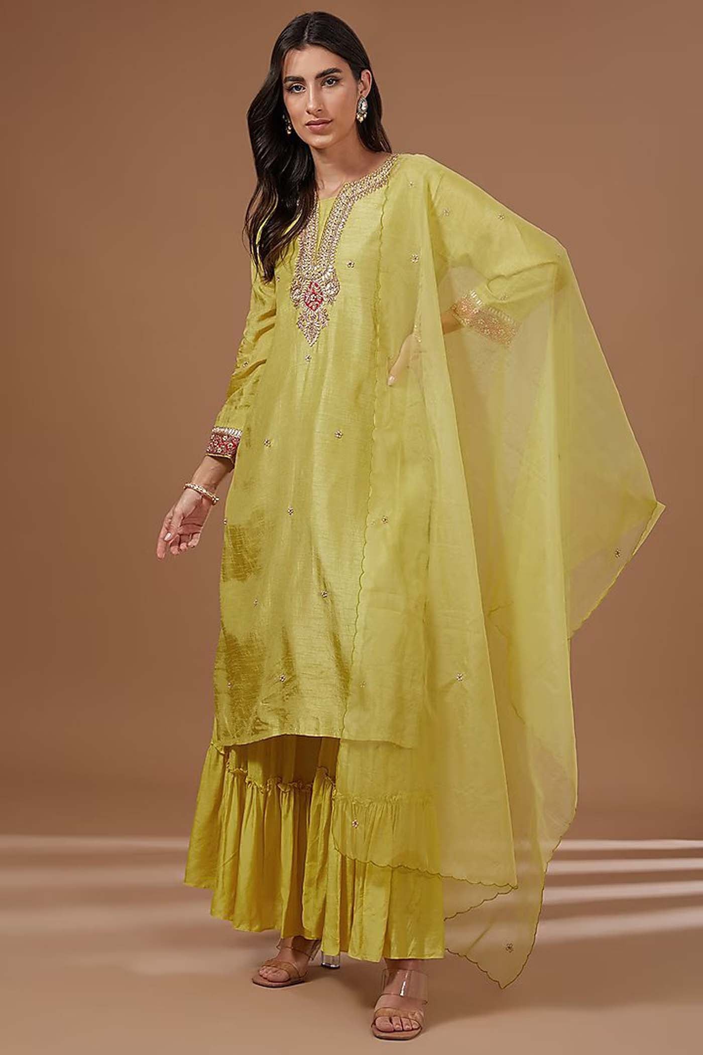 Lime Green Suit with Sharara and Dupatta