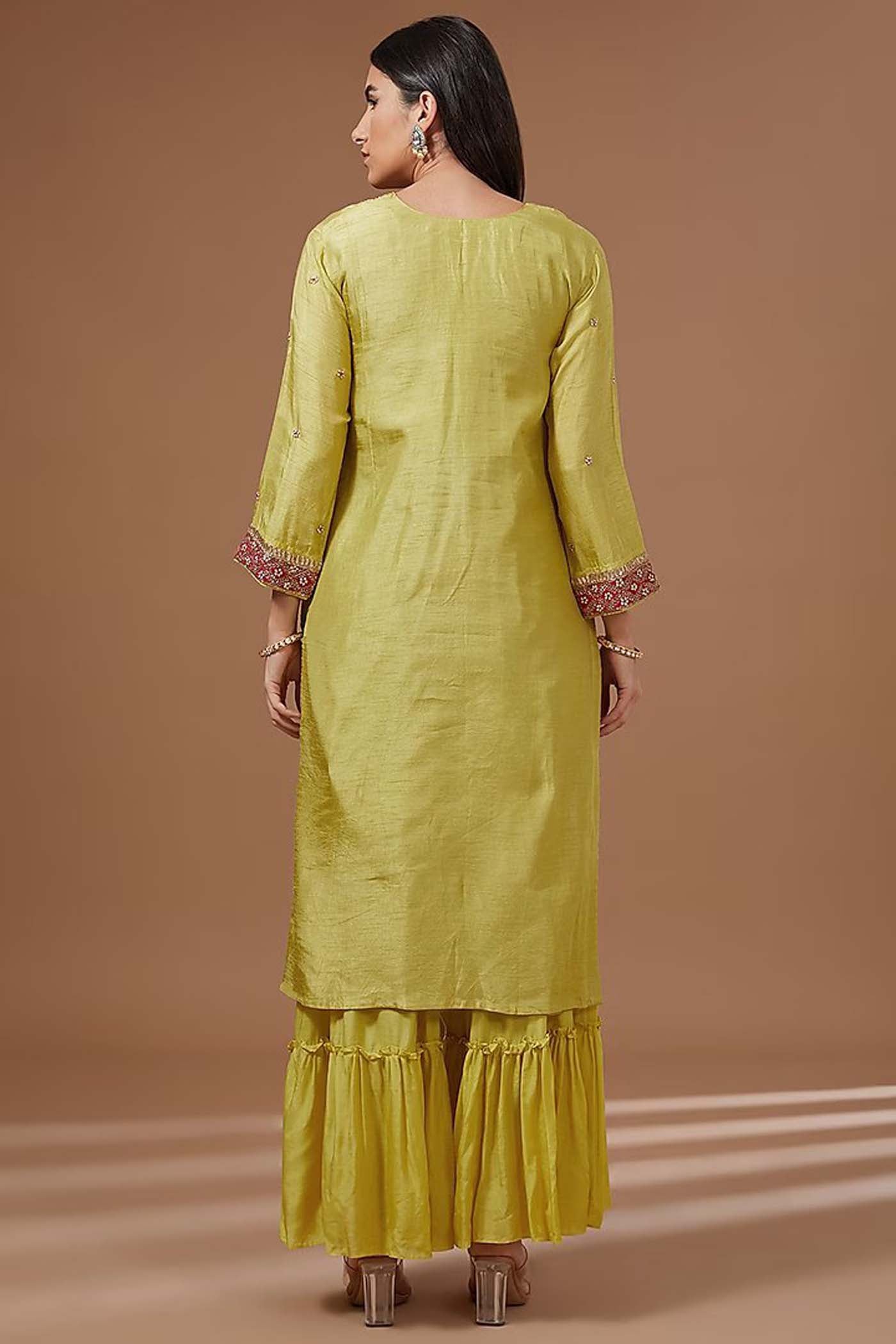 Lime Green Suit with Sharara and Dupatta