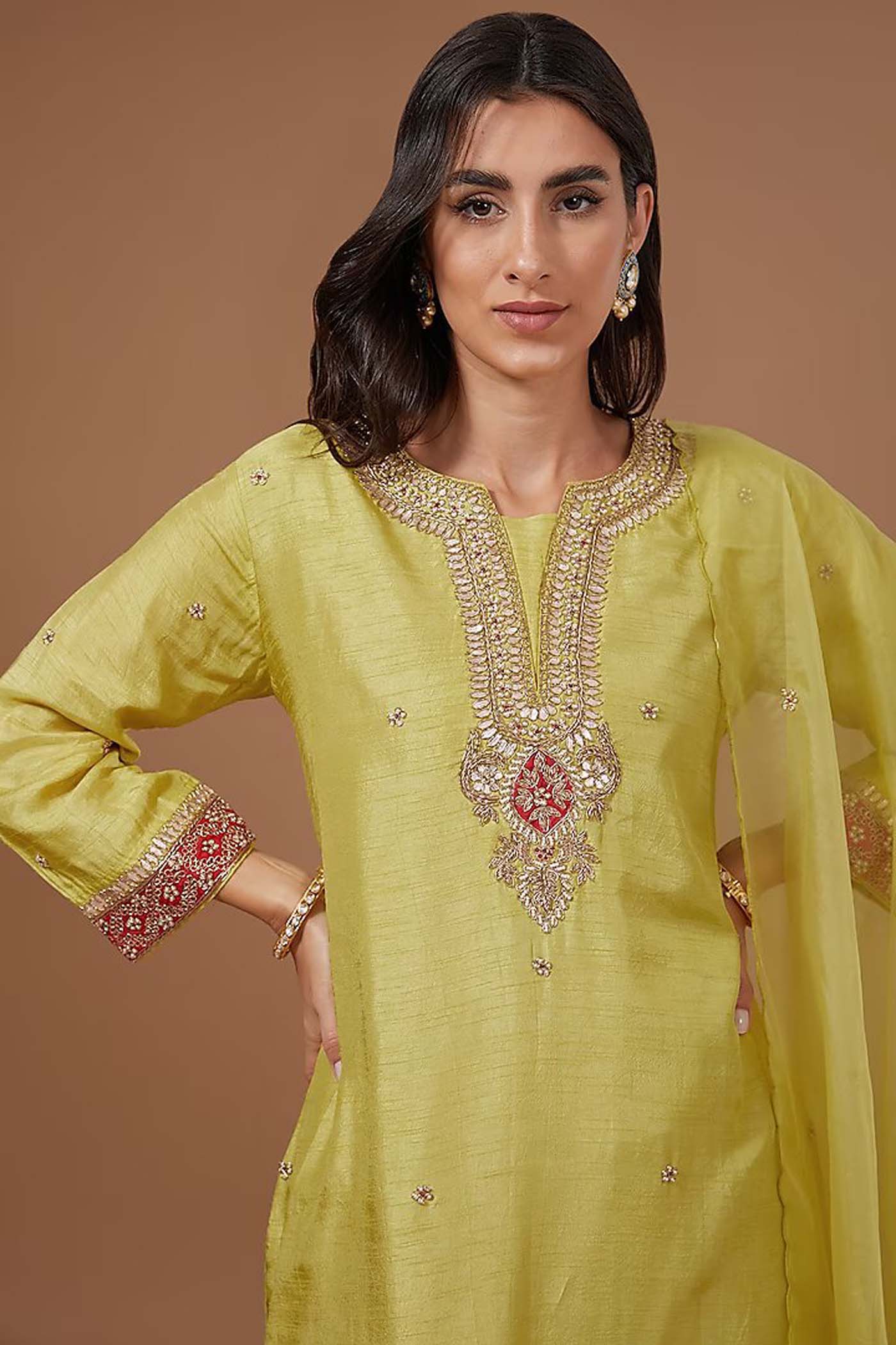 Lime Green Suit with Sharara and Dupatta