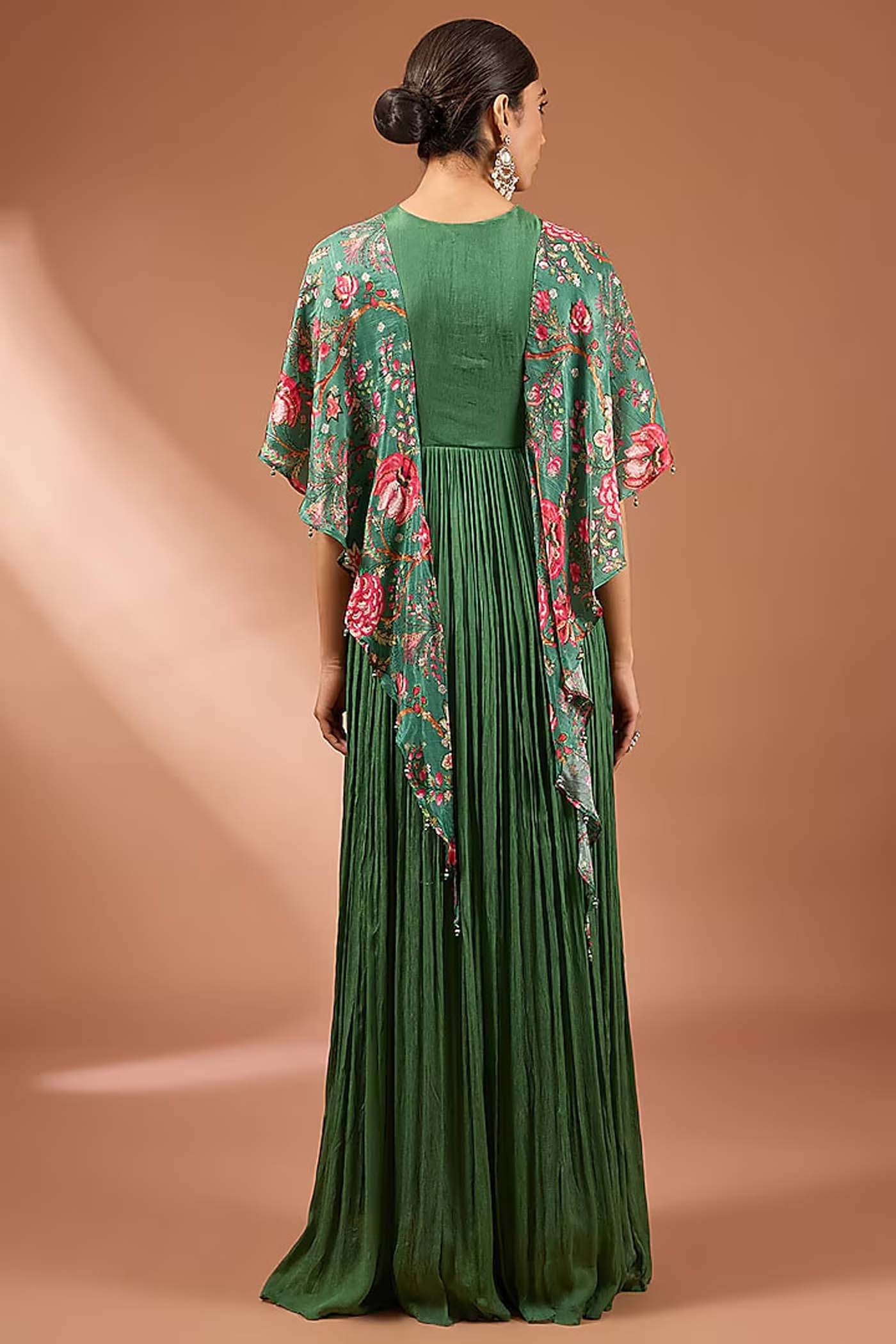 Green Digital Printed Panchu Attched Gown