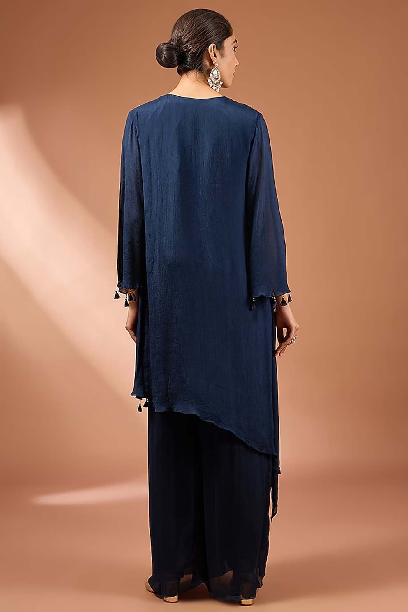 Navy Blue Embroidered Kurta with Palazzo Set