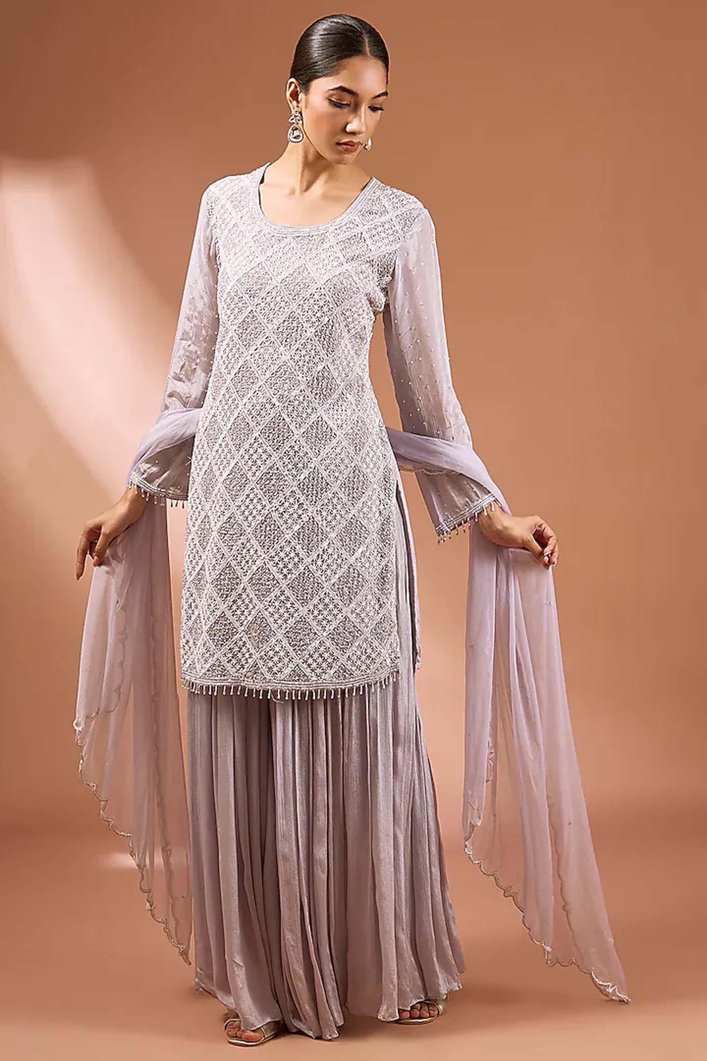 Water Grey Sharara Suit Set