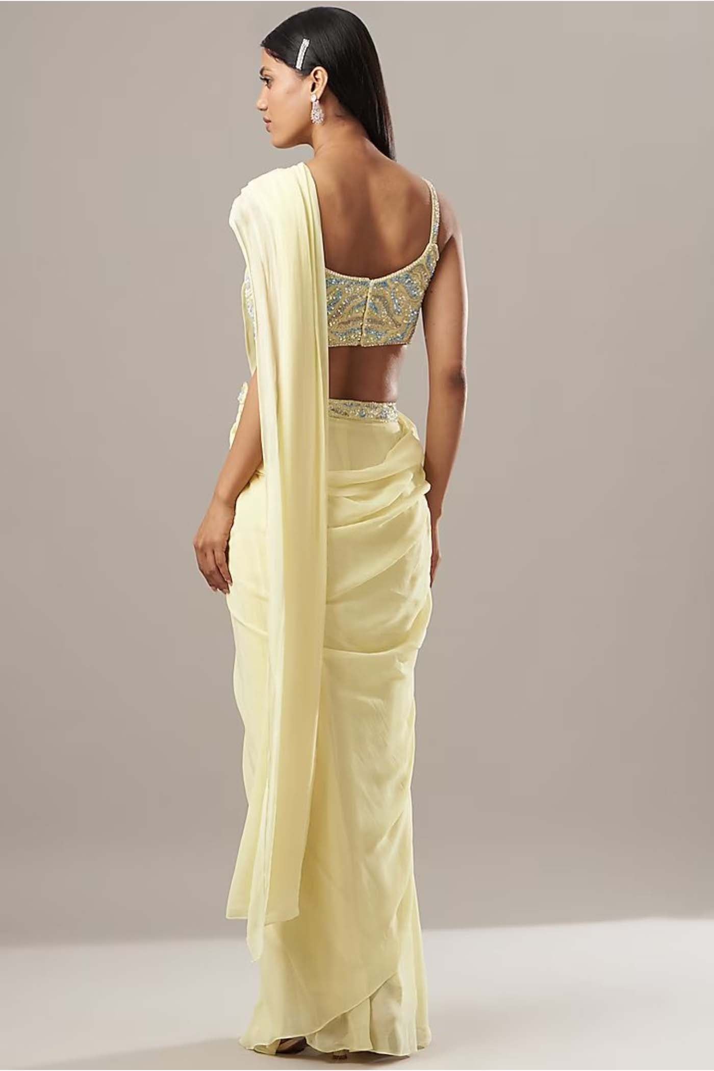 Lemon Yellow Drape Saree