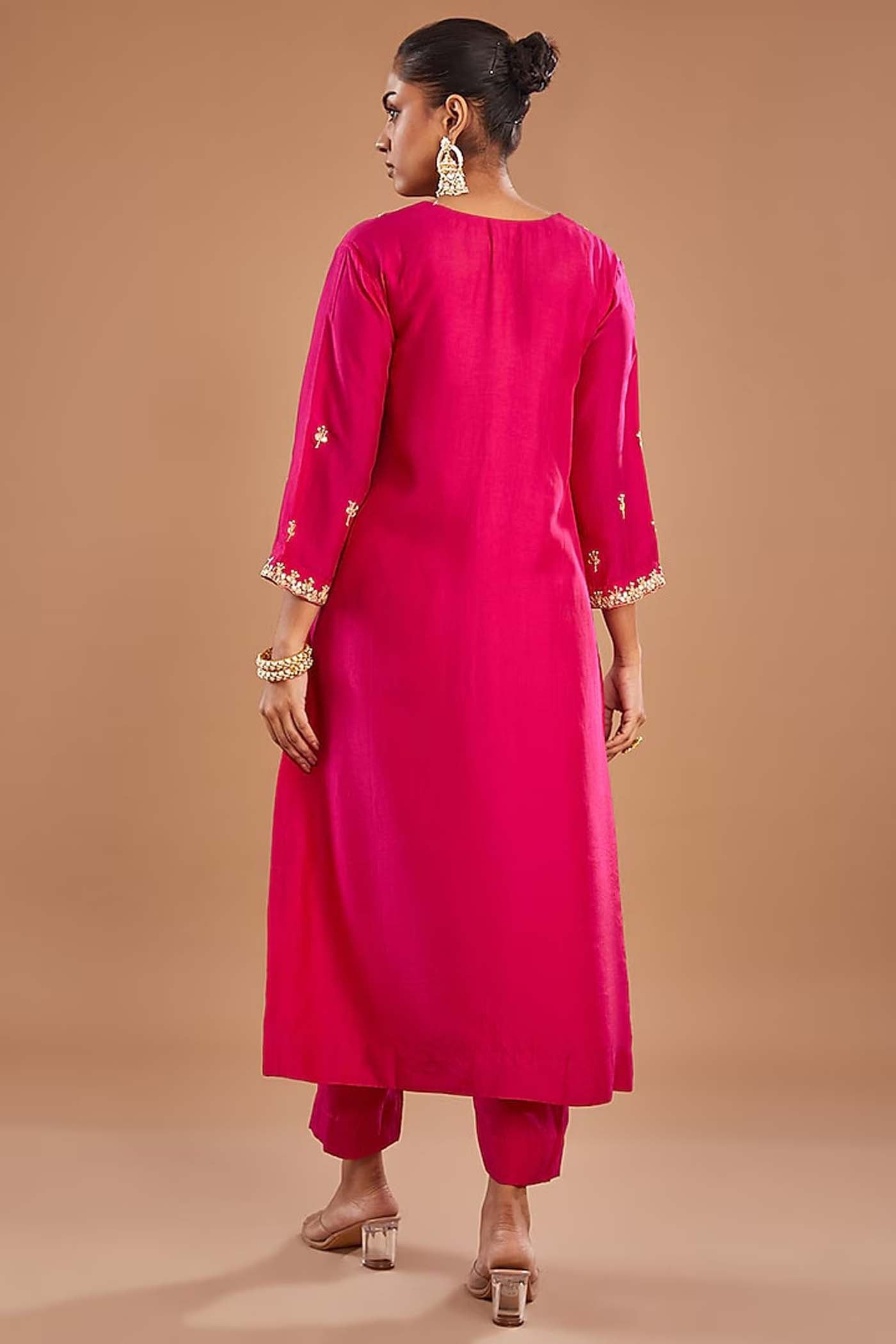 Fuchsia Straight Suit with Panst and Heavy Dupatta