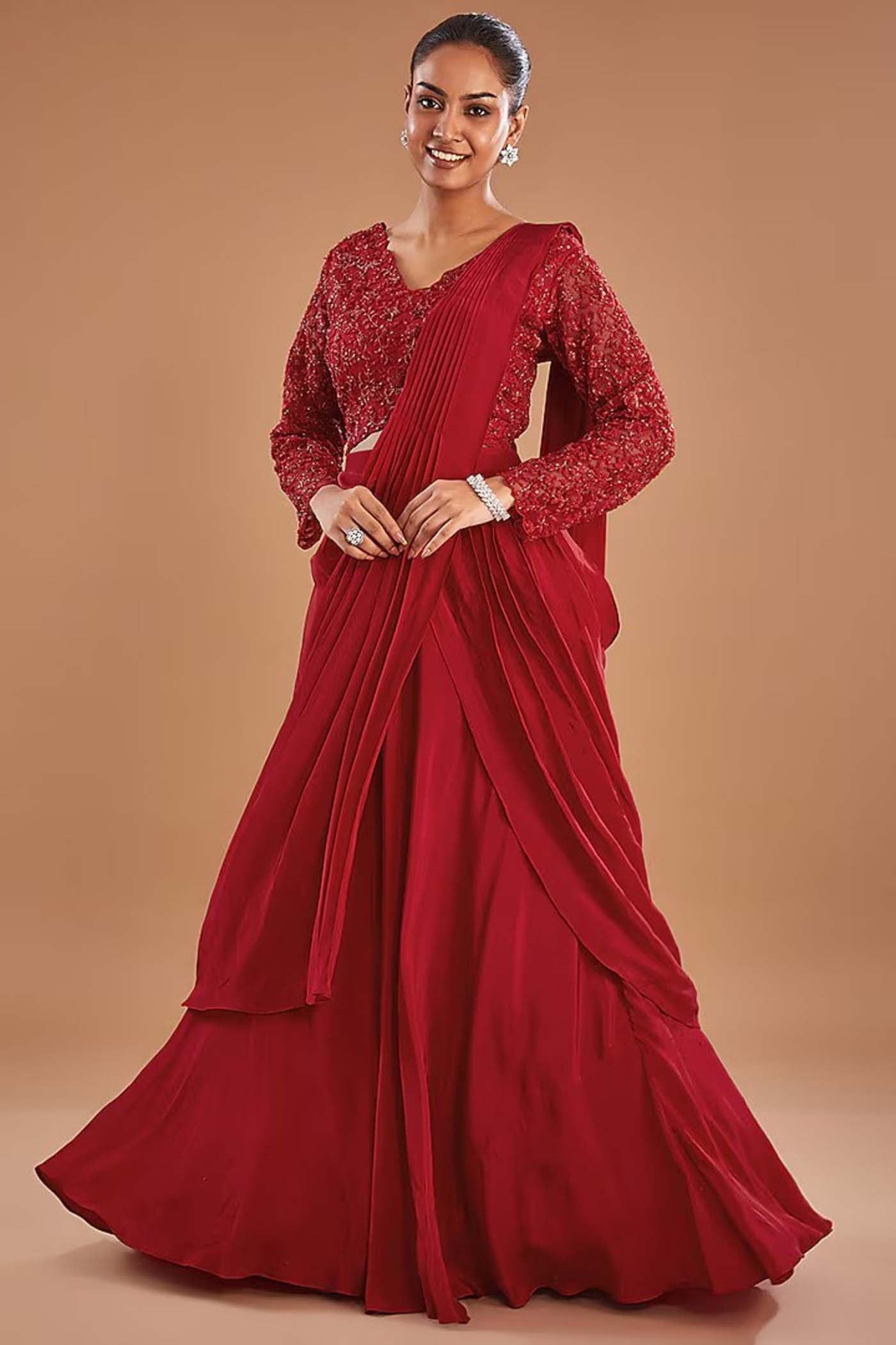 Red Drape Lehenga Saree