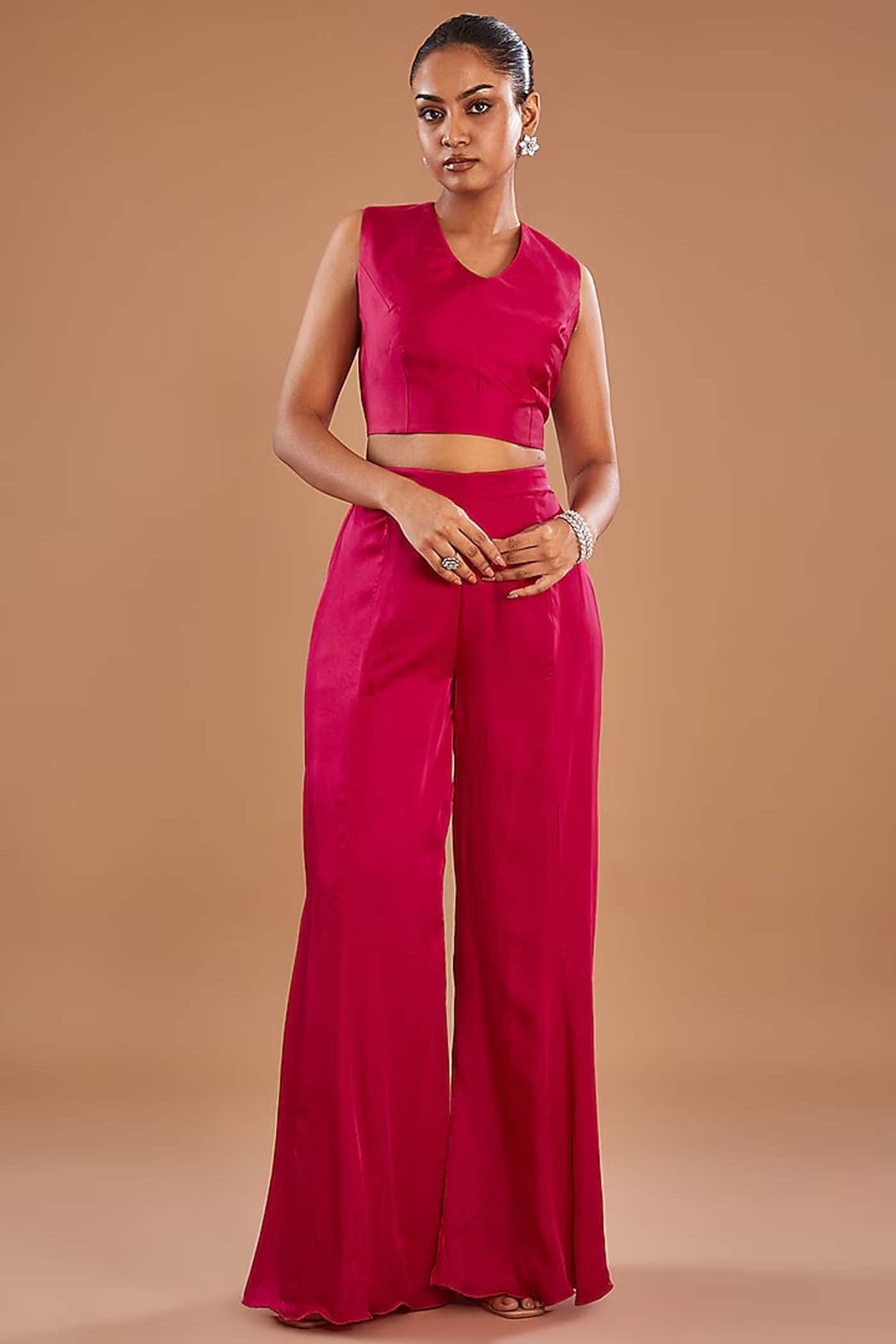 Fuchsia Pink Crop-top with cape and Palazzo