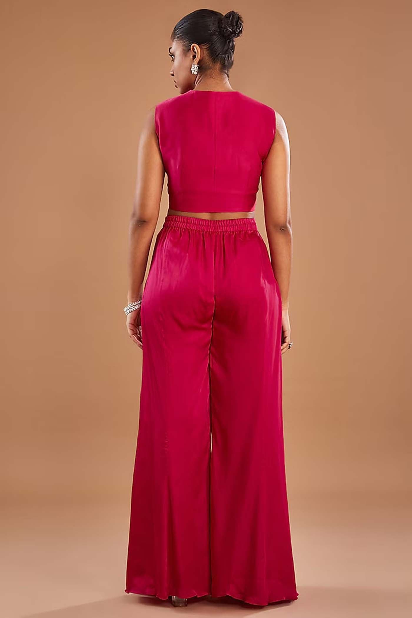 Fuchsia Pink Crop-top with cape and Palazzo