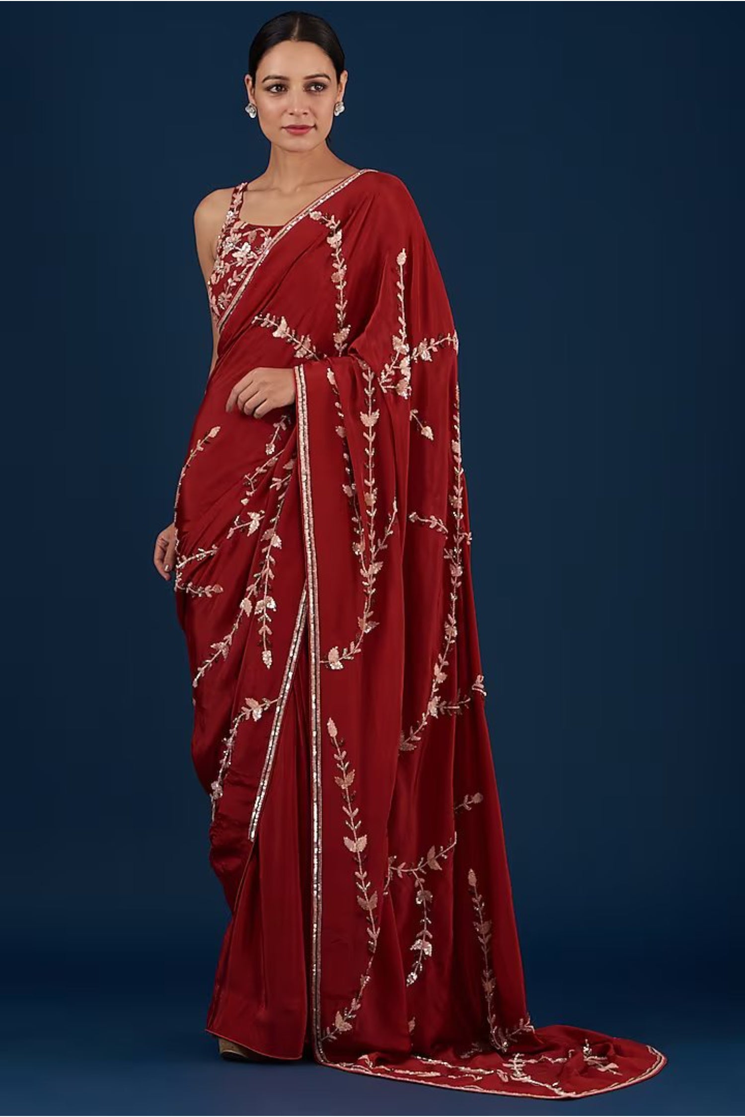 Red Heavy Drape Saree Set