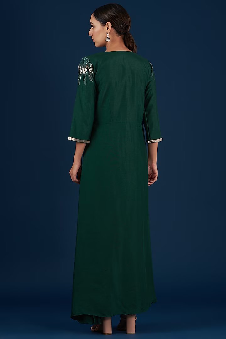 Deep Green  Asymmetrical Kurta Pant Set