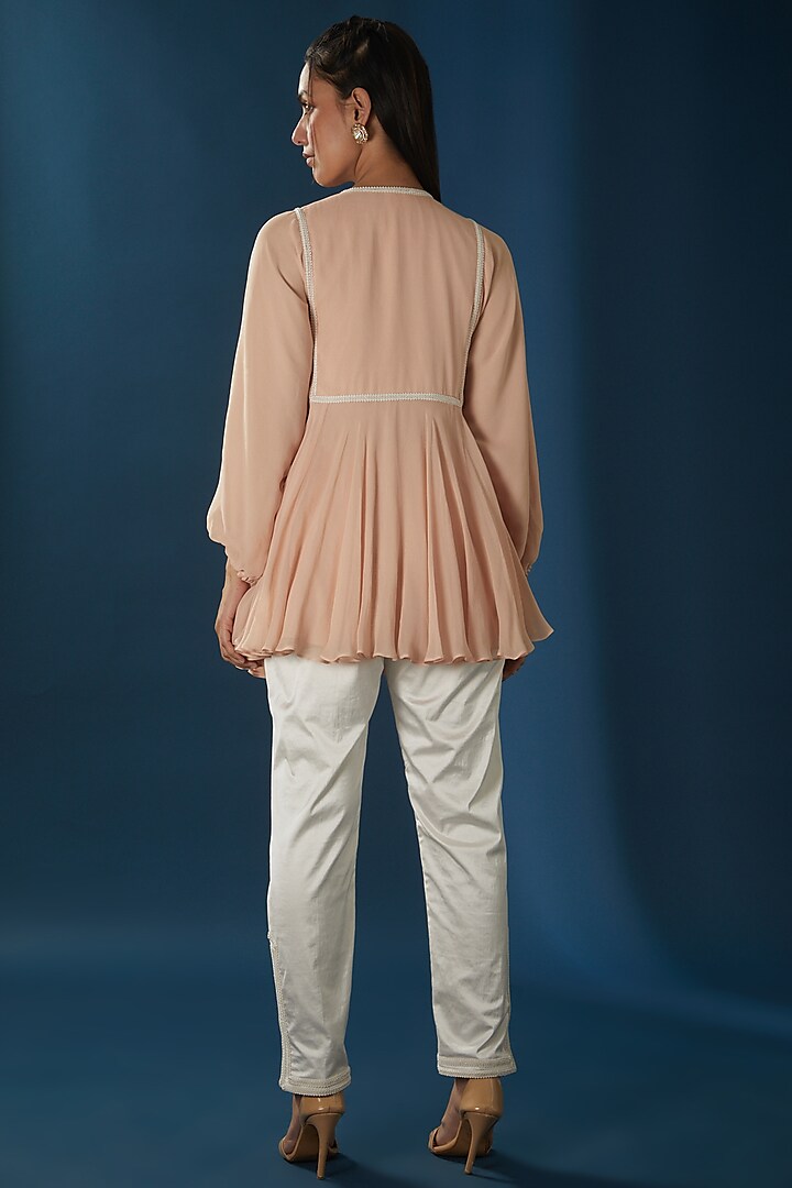 Peach Peplum Top With Trouser Pants.