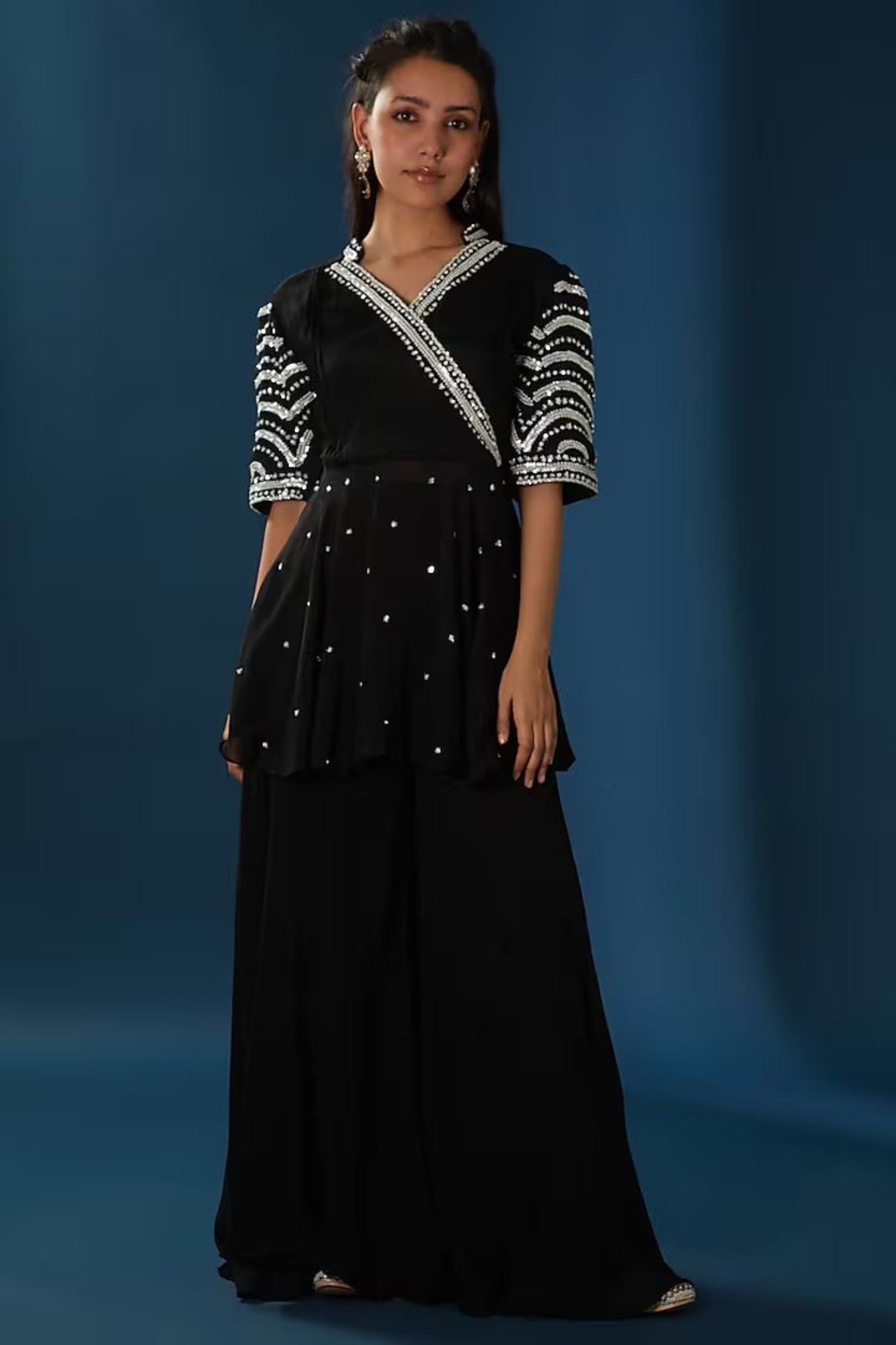 Black Angrakha Top With Sharara Set