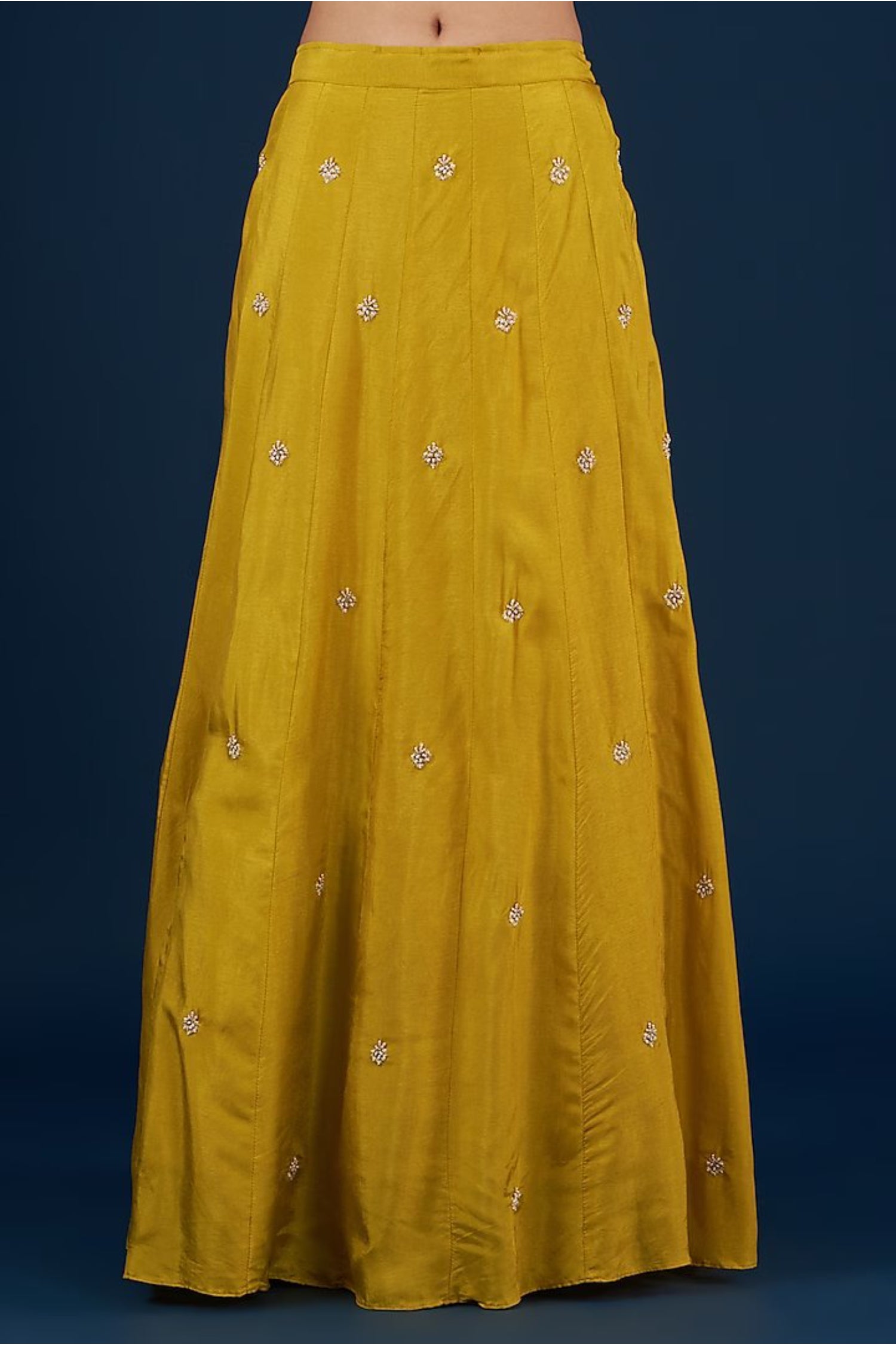 Mustard Crop Top With Lehenga And Dupatta Belt Set.