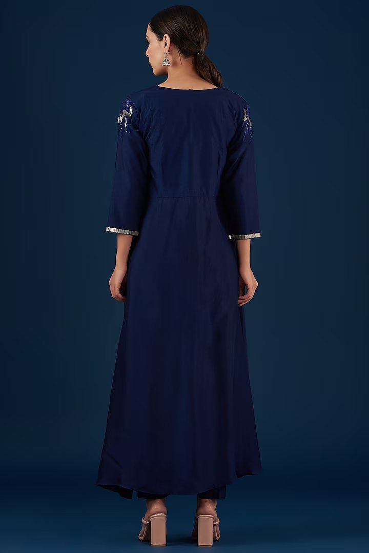 Blue Asymmetrical Kurta Pant Set