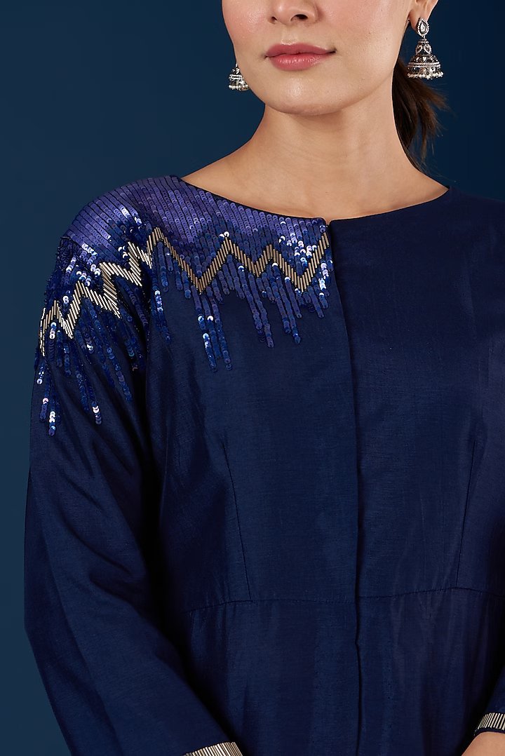 Blue Asymmetrical Kurta Pant Set