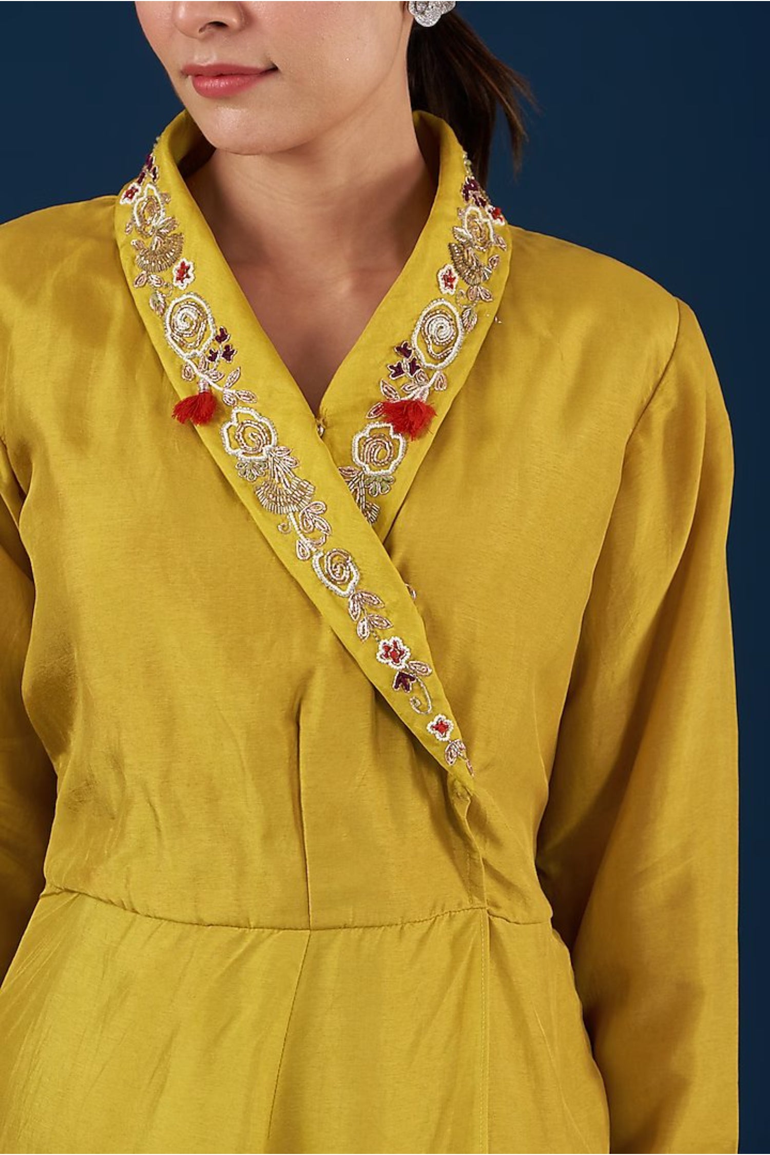 Mustard Yellow Peplum Angrakha With  Sharara Set