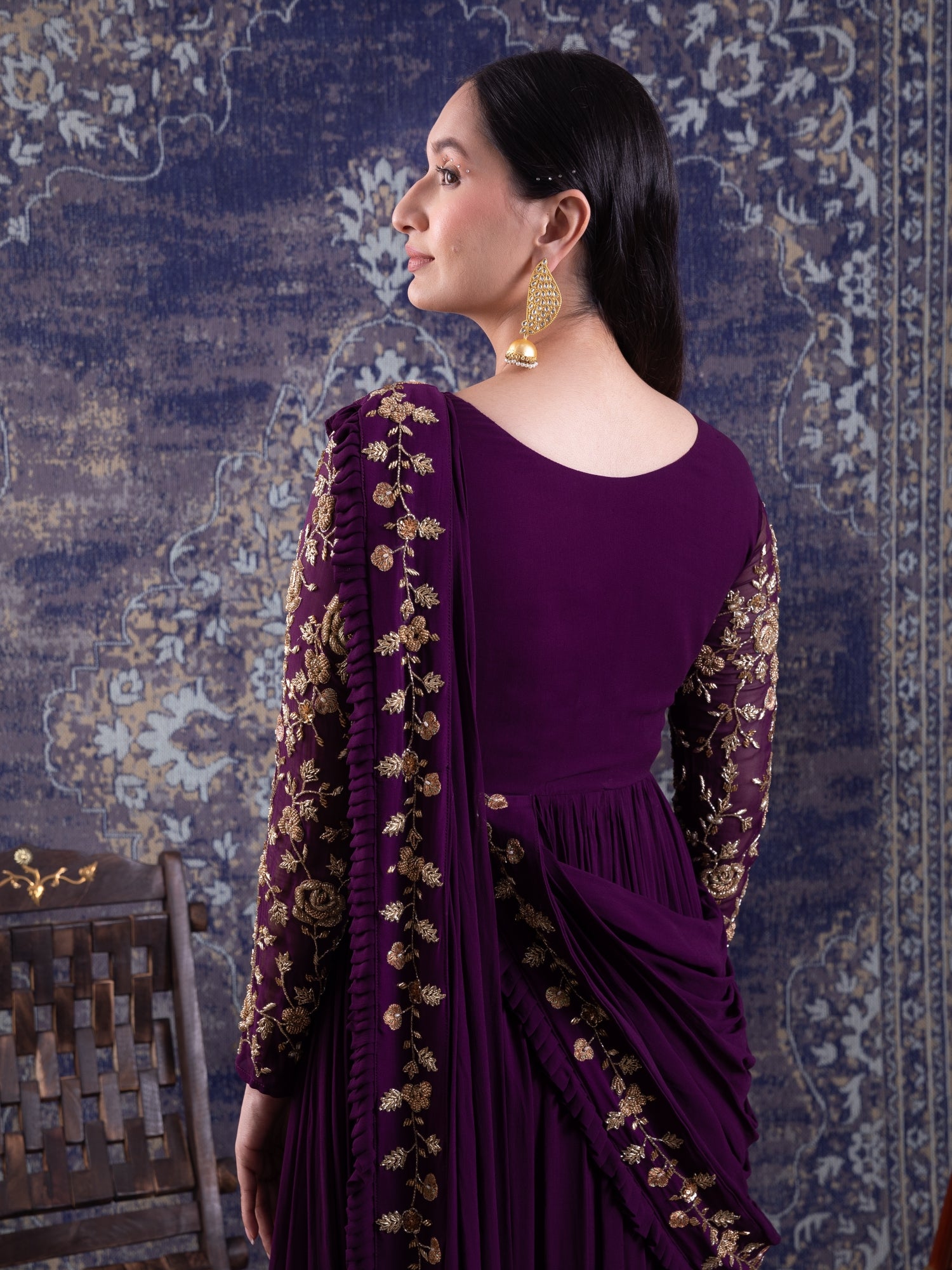 Purple Draped Gown Saree.