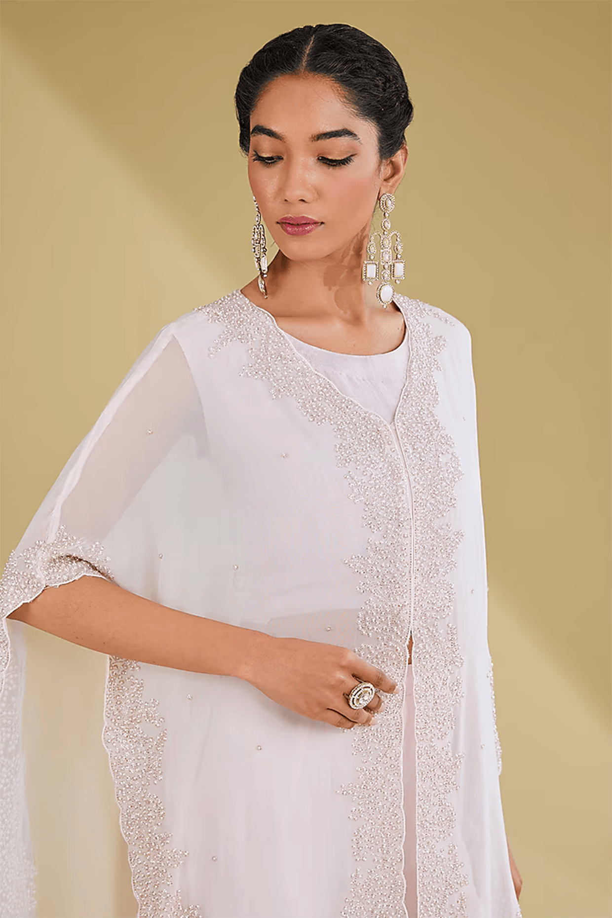 Baby Pink Organza Cutdana Embroidered Cape Set