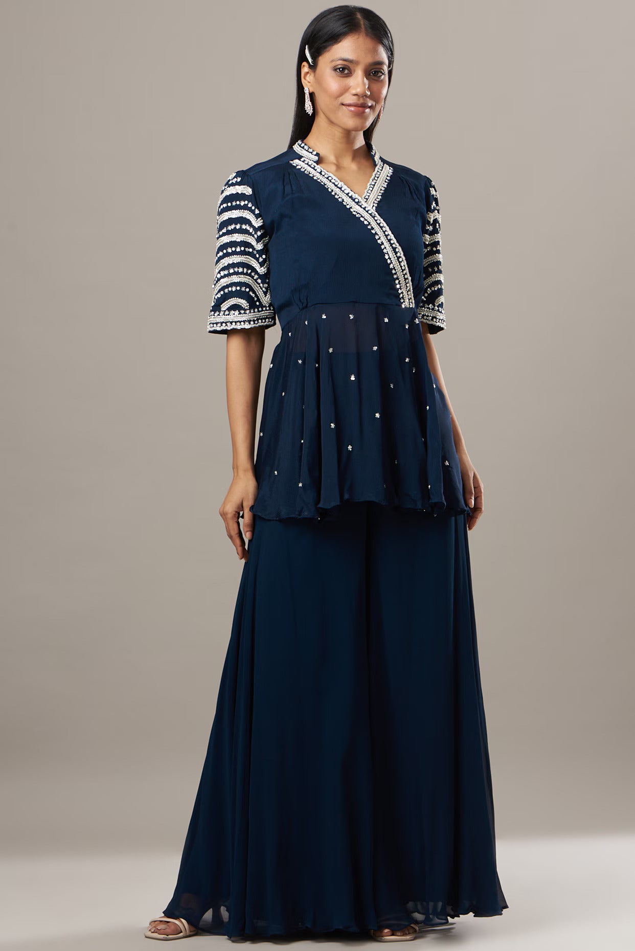 Blue Angrakha Top With Sharara Set